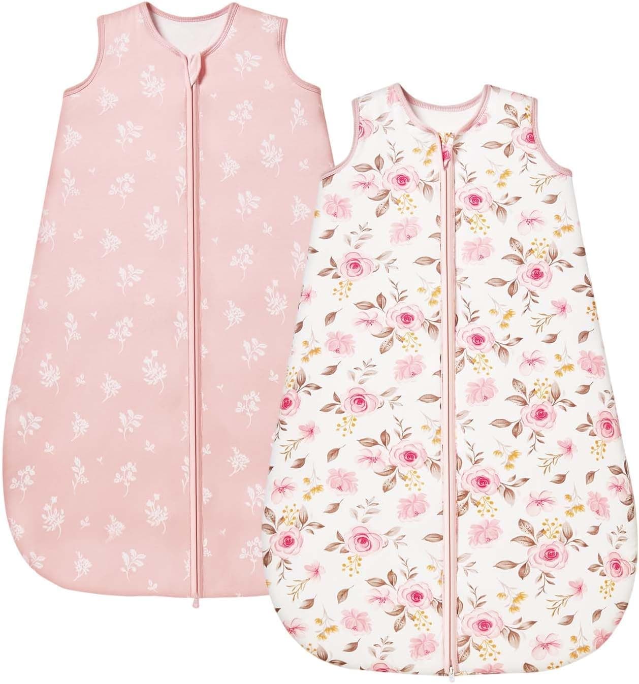 Saco de Dormir para Bebé 1.0 Tog, Paquete de 2, Suave Viscosa de Bambú, Saco de Dormir de Fibra de Bambú Pura Orgánica para Primavera, Verano y Otoño(Rosa,S)