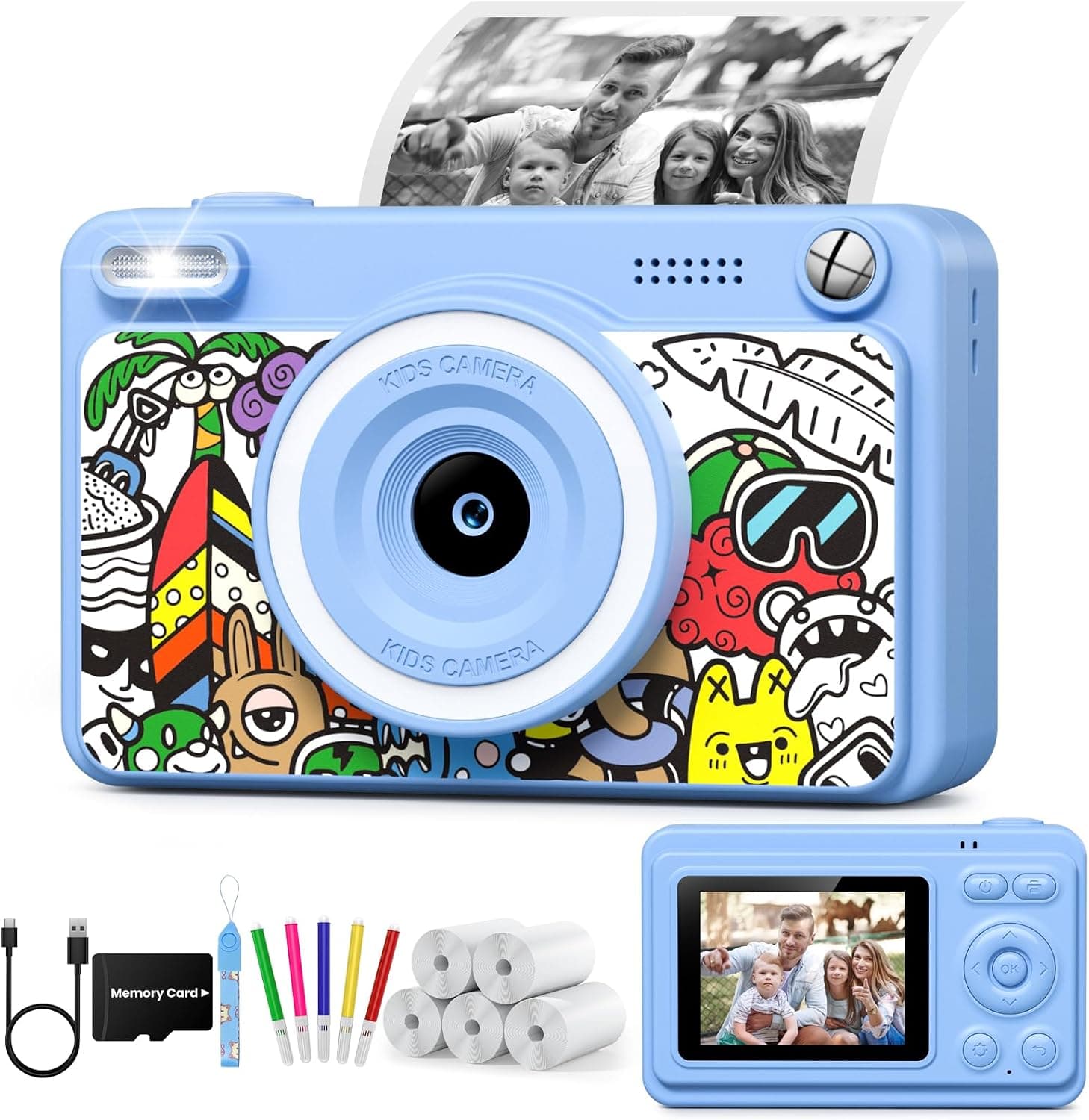 GREENKINDER Camara Fotos Infantil Instantanea,HD/1080P Cámara Instantánea para Niños con Tarjeta de Memoria y 5 Rollos de Papel Térmico, Regalo de Cumpleaños y Navidad para Niños de 3 a 12