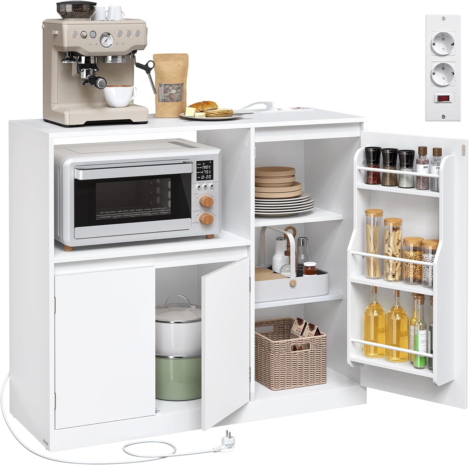 VASAGLE Aparador Cocina con Cajón y Puerta, Estante para Microondas