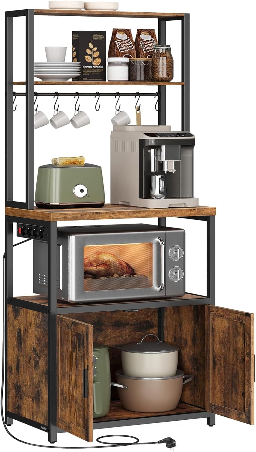 VASAGLE Estantería de Cocina con Enchufes, Puertas, 2 Estantes