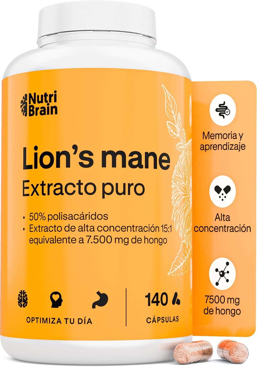 Melena de León Pura 7500mg Ultraconcentrada 50% Extracto 15:1, 140 Cápsulas