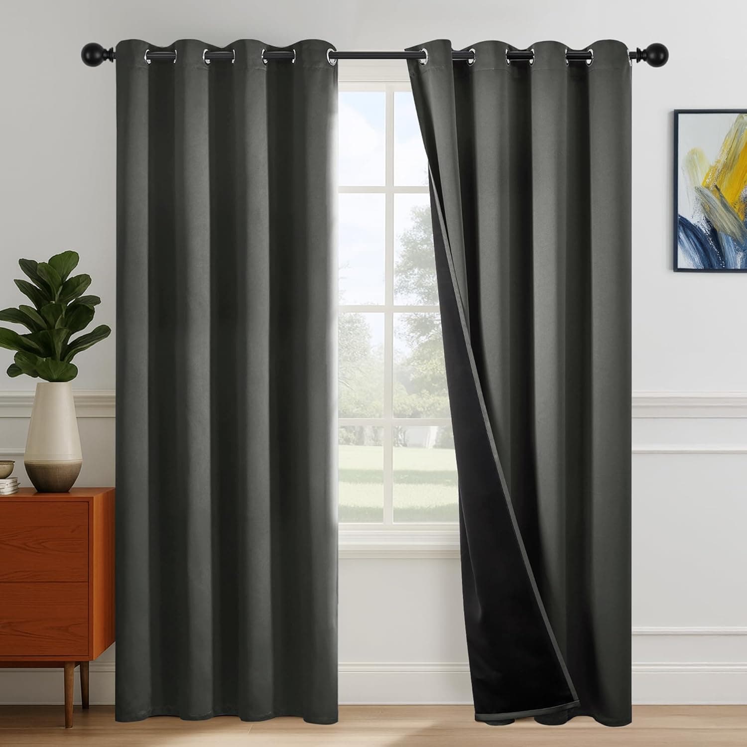 Deconovo Cortinas Salon Opacas 100% con Anillas, Cortinas Térmicas Aislantes Frío y Calor, Cortinas Modernas para Dormitorio con Reverso Negro, 2 Paneles, 140x260 cm, Gris Claro