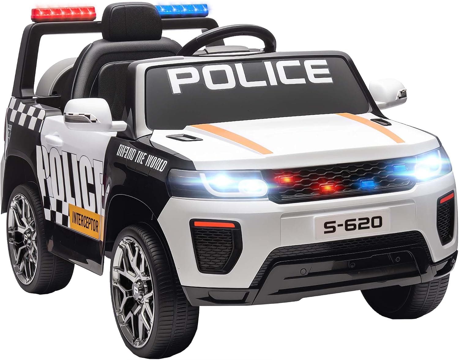 AIYAPLAY Coche Eléctrico para Niños de Policía Motor Doble 12V Blanco