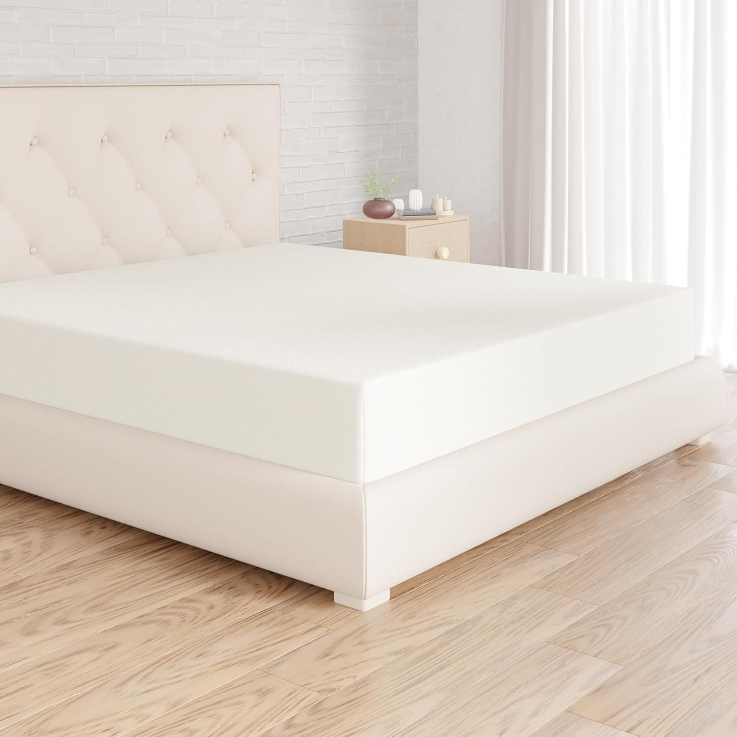 Amazon Basics Sabana Bajera Ajustable, 200 x 200 x 30 cm, de Poliéster Microfibra, Beige