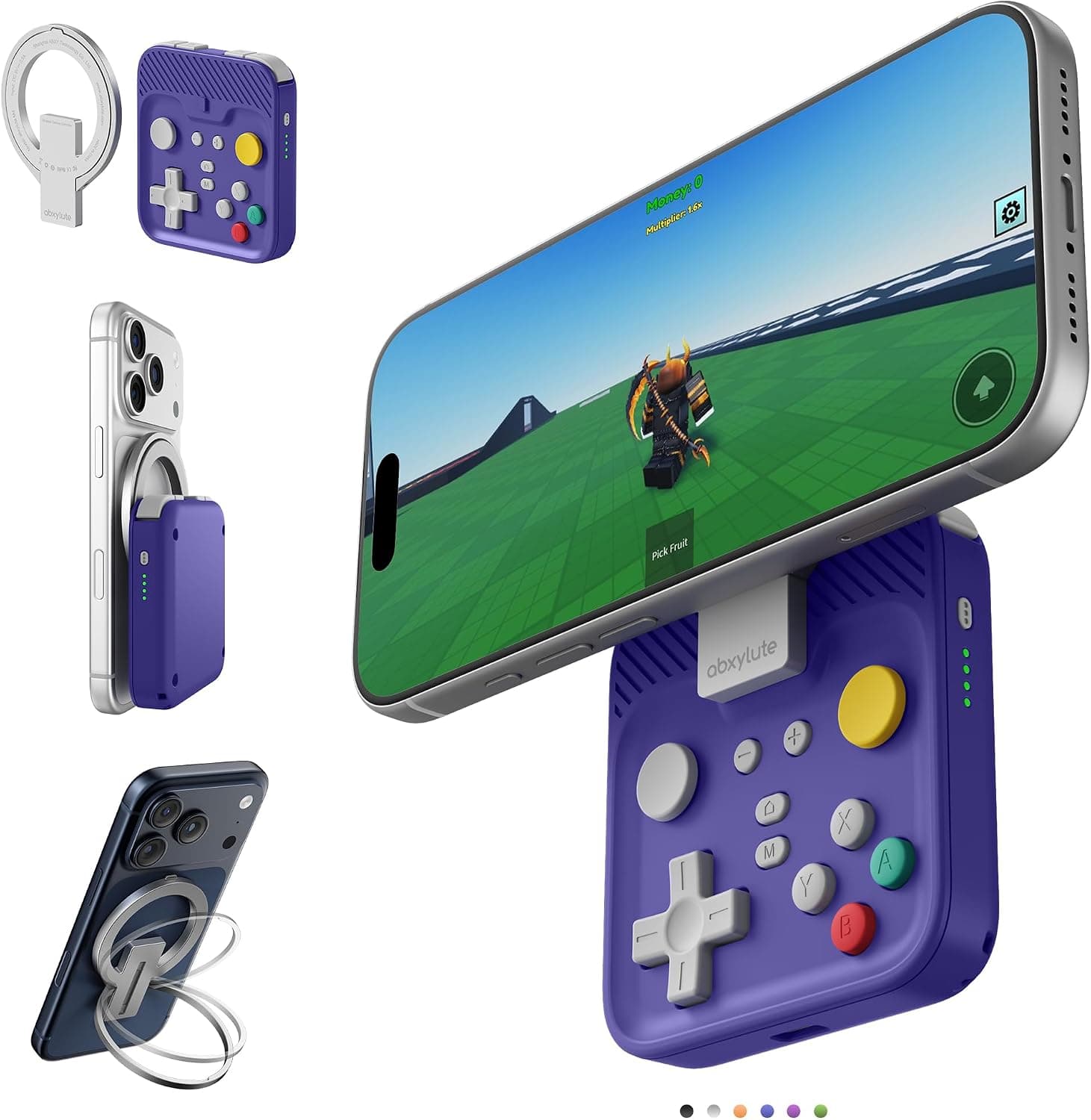 abxylute Controlador de juegos móvil M4 Snap-On para Android y iPhone, controlador portátil ligero para teléfono, soporte para gamepad retro de bolsillo, doble joystick turbo (azul)