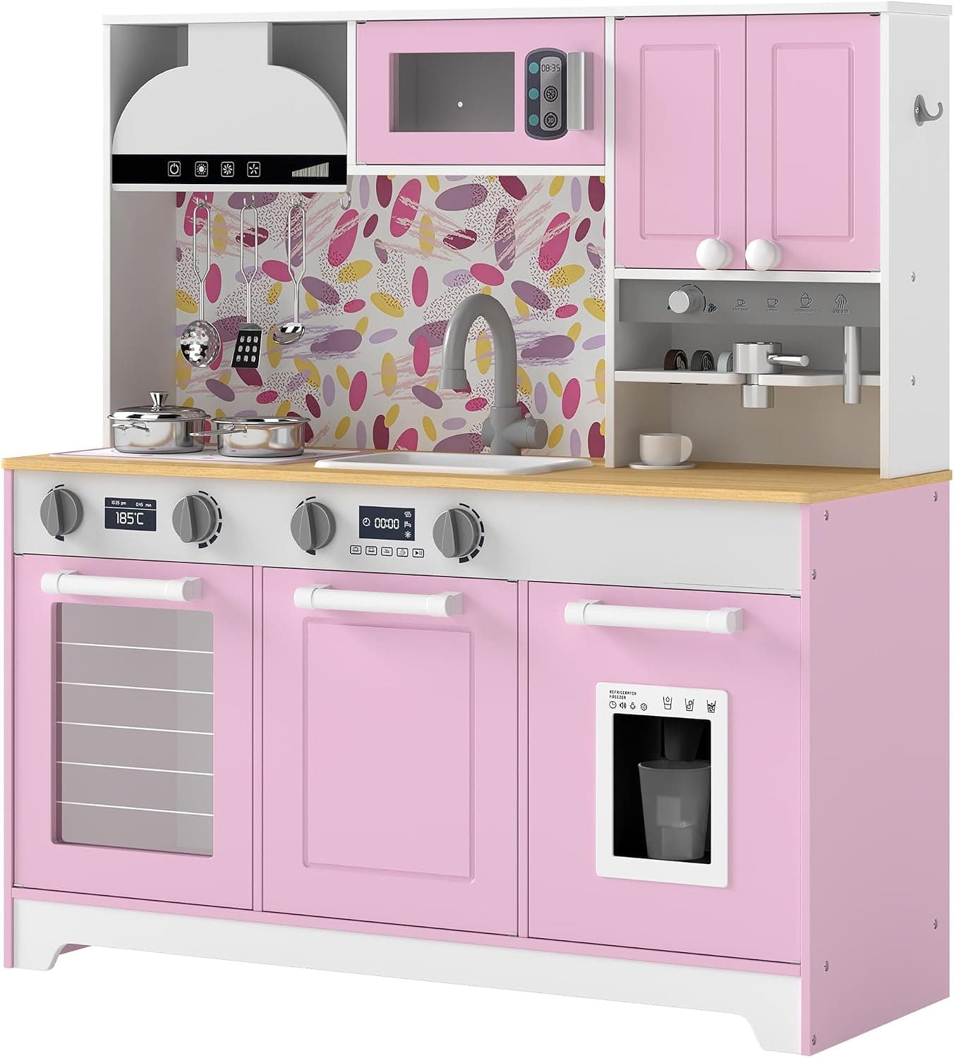 AIYAPLAY Cocina de Juguete de Madera con Cafetera Niños 3-8 Años Rosa