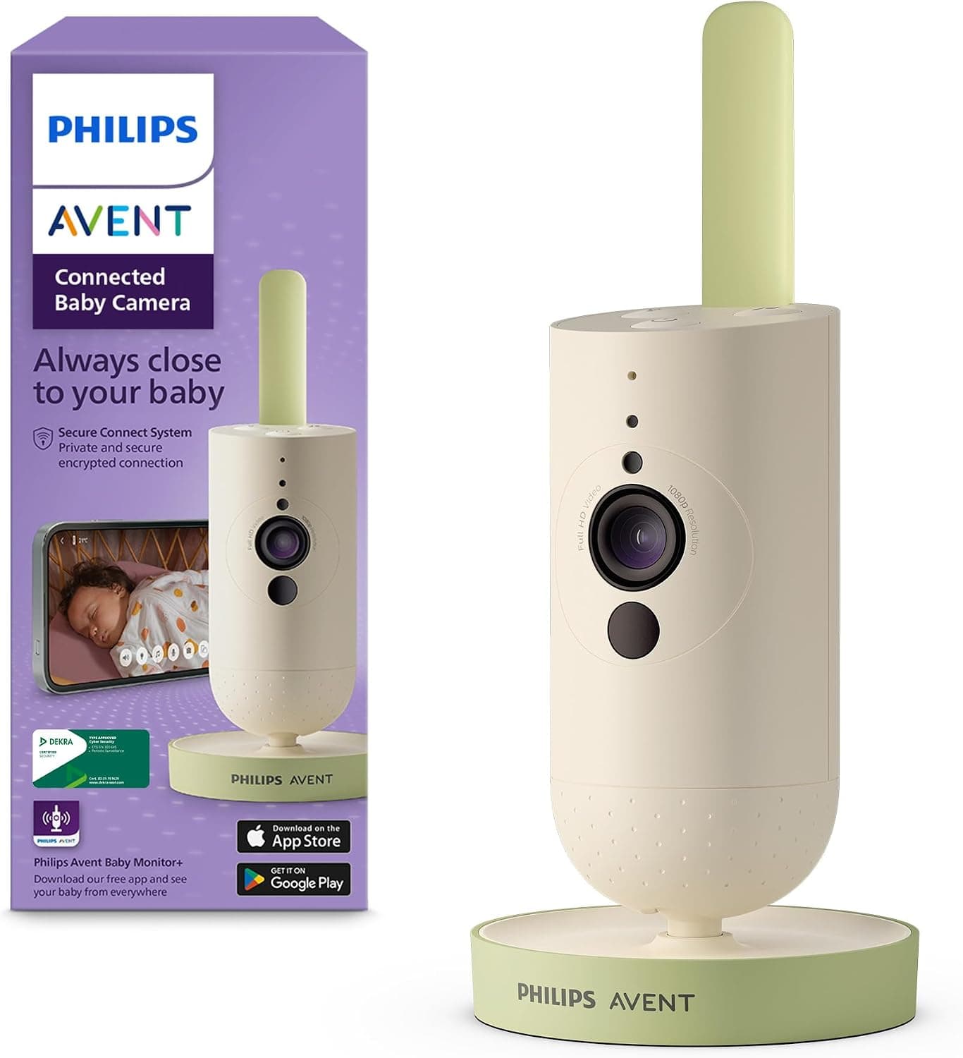PHILIPS Avent Vigilabebés Conectado con App, cifrado Privado y Seguro, Audio, Zoom 2X, visión Nocturna, activación automática por Voz, intercomunicación Real, Nanas y Ruido Blanco (Modelo SCD643/26)