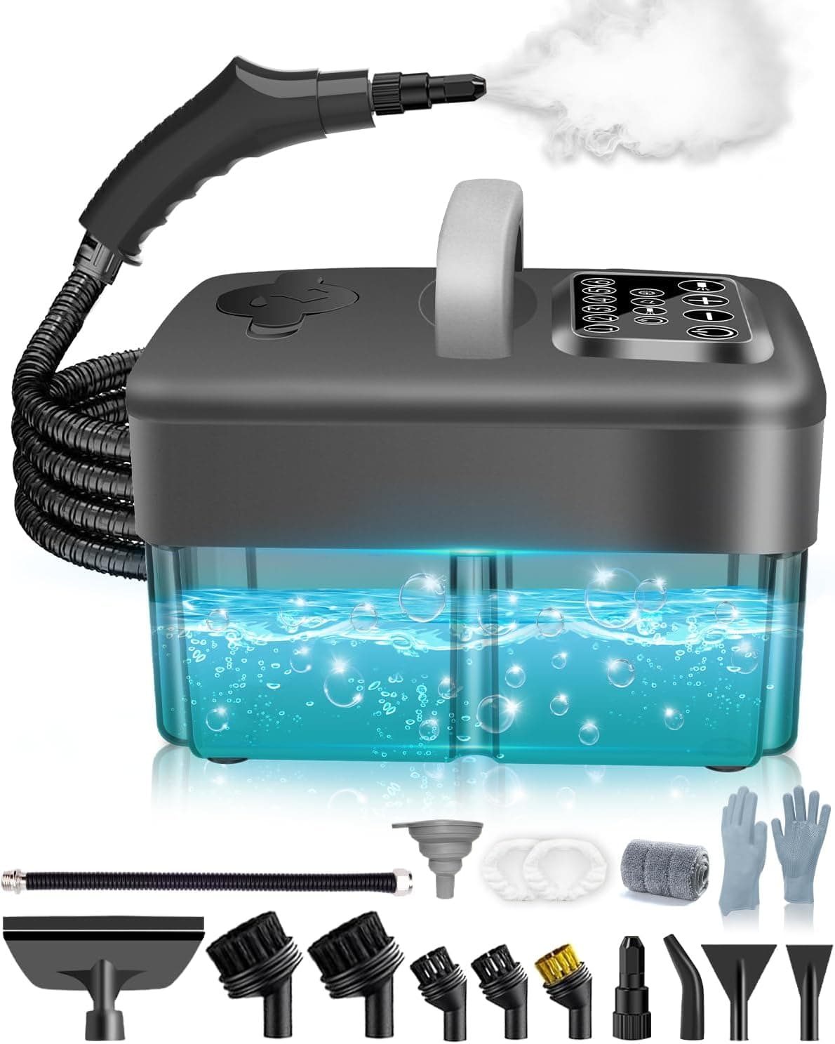 Upgrade Vaporeta Limpieza Hogar - 2500W, 6 Niveles Ajustables, Depósito de Agua de 1,6L, Vapor a 120 °C, Calentamiento en 15 s, Portátil con 10 Accesorios, Limpieza de Sofa,cortinas,Gris