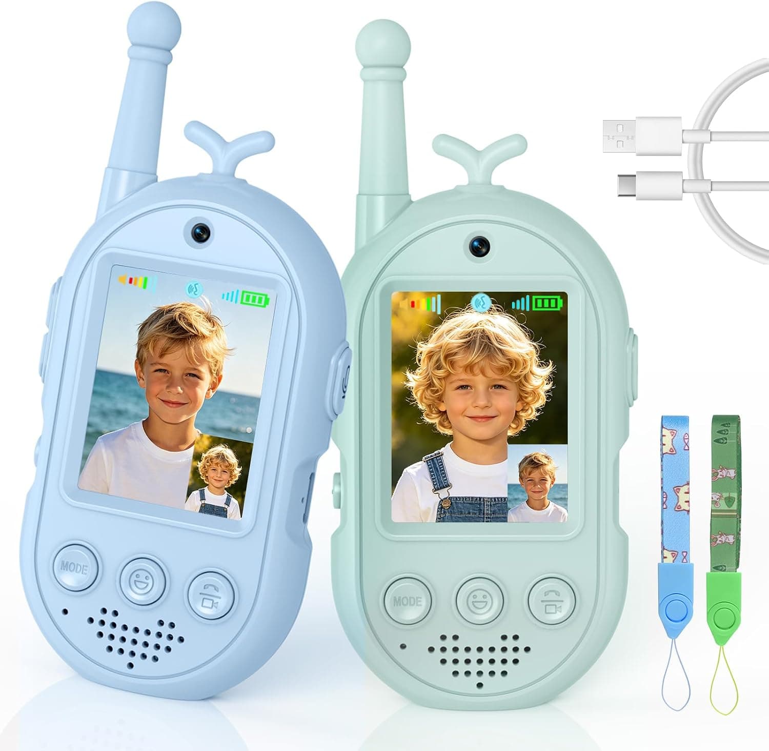 Vídeo Walkie Talkies para Niños, Walkie Talkies Recargables con Videollamada, Largo Alcance 400m, Juguetes Regalo de Cumpleaños y Navidad para Niños y Niñas de 3 a 12 Años(Set de 2)