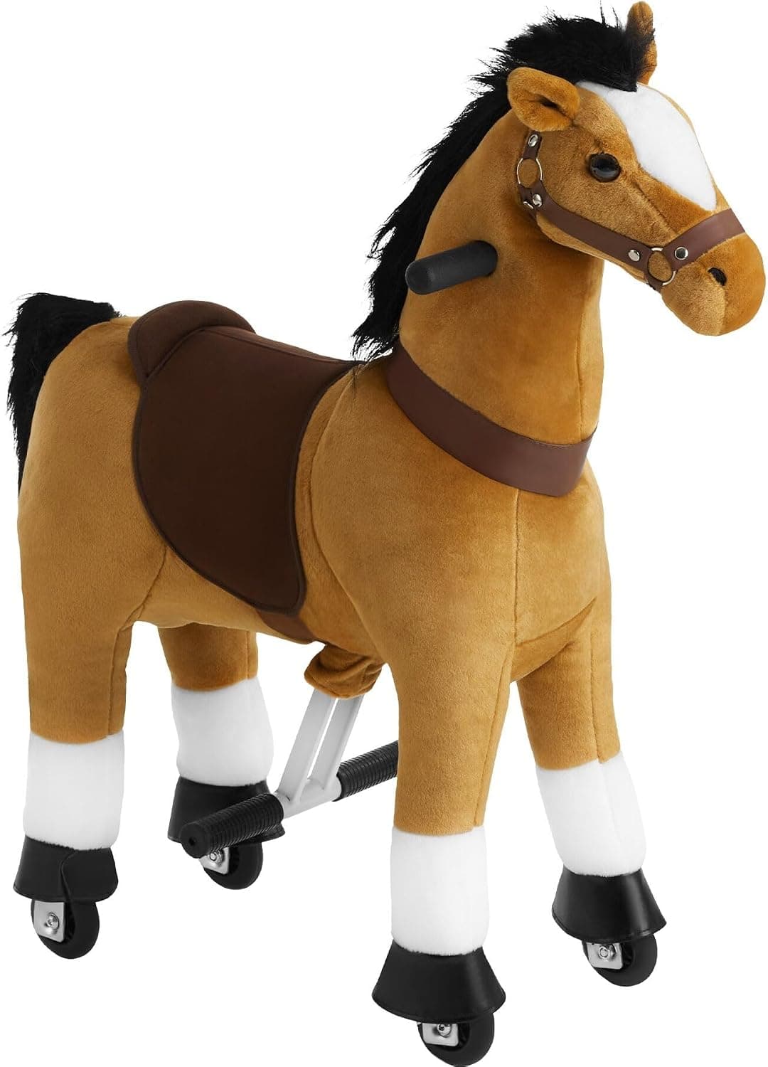 tectake® Caballito de Juguete Realista Niños, Estructura de Acero, Felpa Suave, Uso Interior y Exterior, Correpasillos, Regalo Niño, Juguetes Cumpleaños y Navidad, Juegos Niños - 76 x 29 x 85 cm