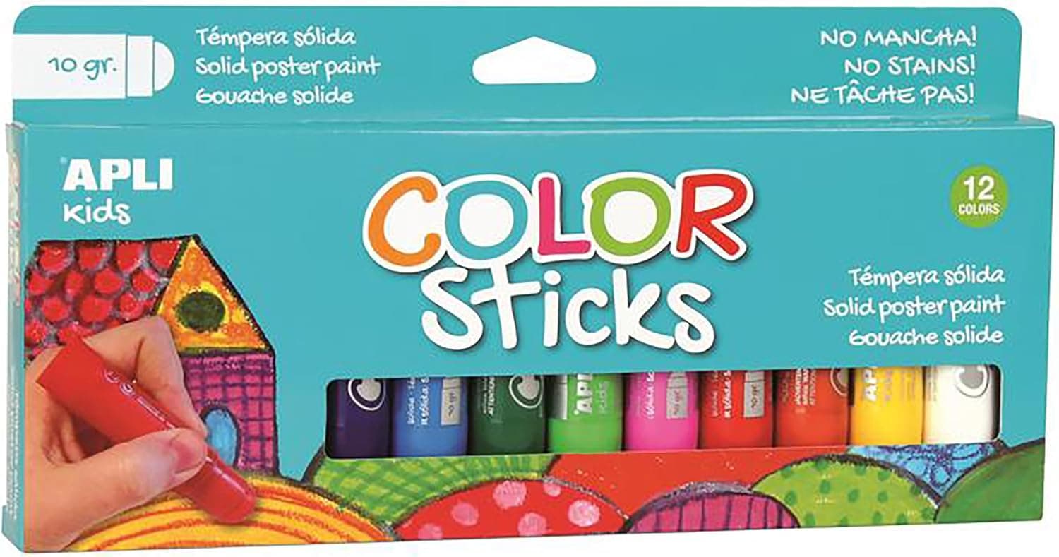 APLI Kids 14228 - Color Sticks Clásicos - Témperas sólidas para niños, 12 u.