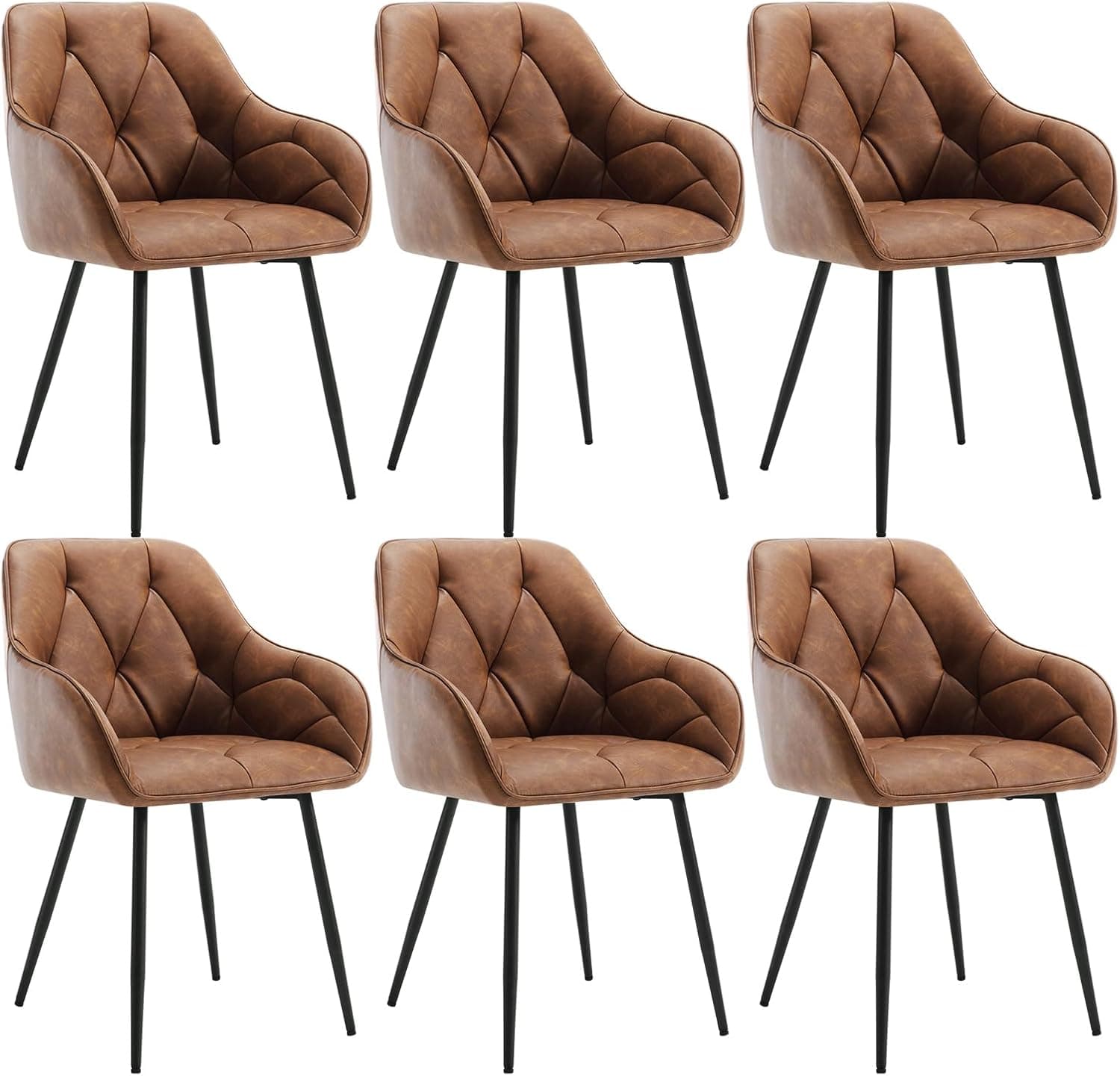 WOLTU Juego de 6 Silla de Comedor,Cuero Sintético Vintage,Marrón