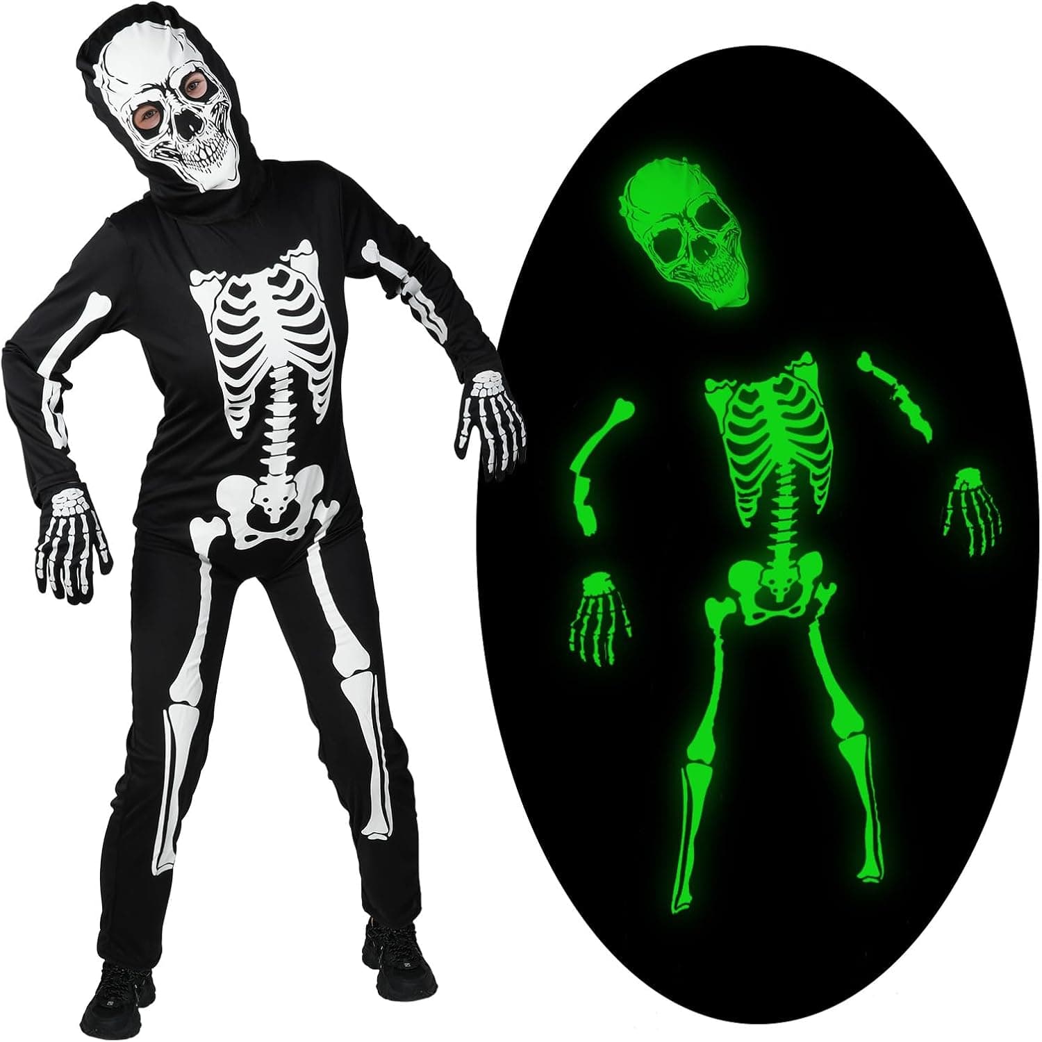 Disfraz Esqueleto Niño, Traje Esqueleto Niño Brilla Oscuridad, Disfraz Esqueleto Halloween Niño, Disfraz Halloween Niños, Disfraces Esqueleto Niños para Carnaval, Cosplay