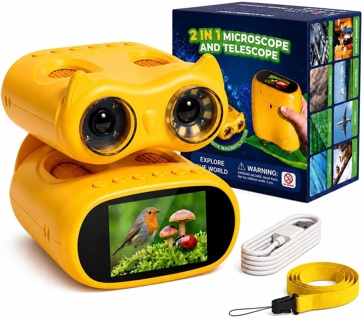 Microscopio para Niños 2en1, Prismáticos, 1000X, Juguete Stem 3+