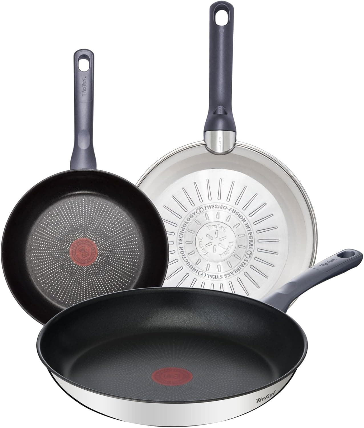 TEFAL Daily Cook - Juego de 3 Sartenes 24/26/30 cm, Acero inoxidable