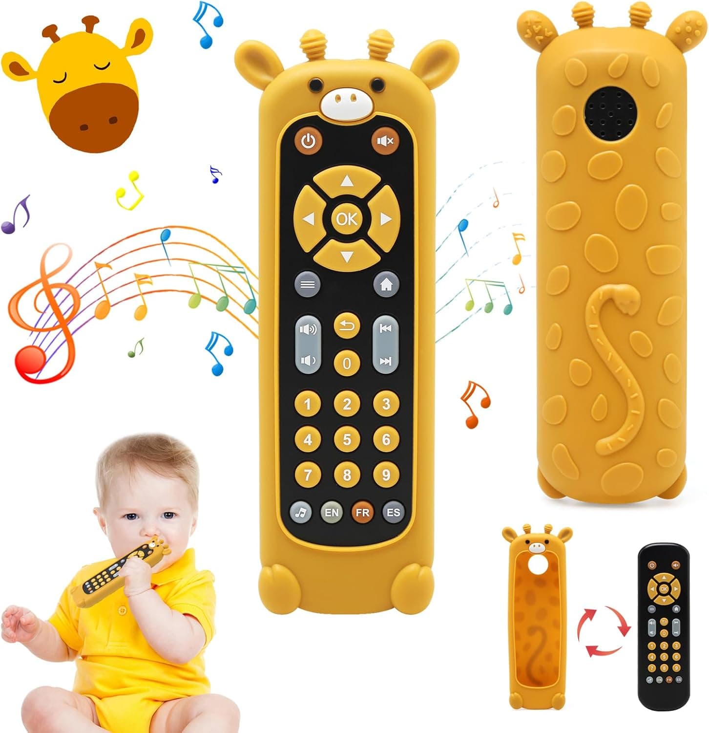 LEADSTAR Mando Juguete para Bebés,Juguetes Musical Bebes 6-12 Meses,Juguete Mando TV Niños 1 Año con Luz y Funda de Silicona para Mordedor,Juguetes Educativos para Aprendizaje