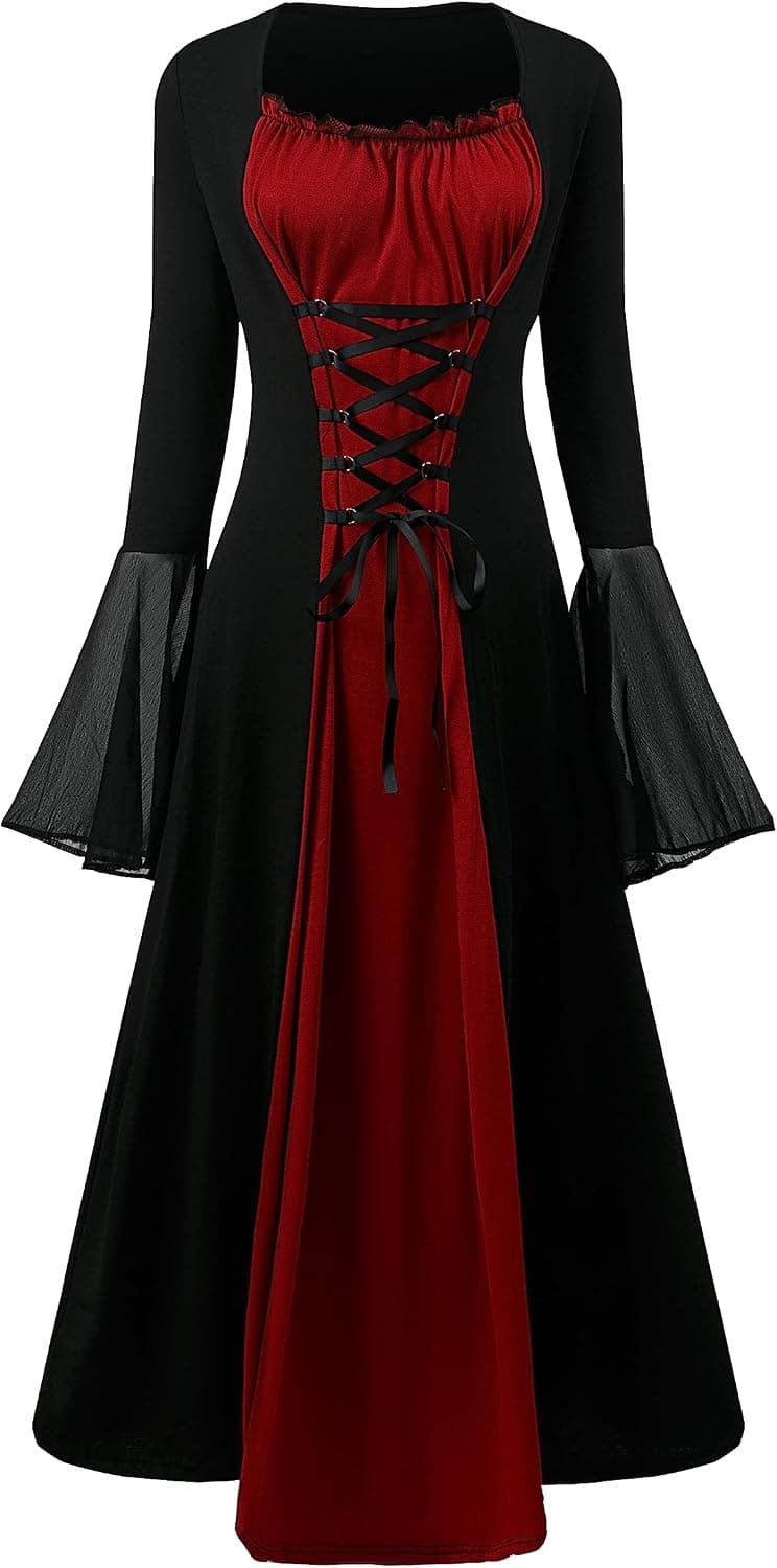 Disfraz renacentista para mujer, vestido medieval con mangas de trompeta, gótico, vestido maxi para carnaval, Halloween, fiesta