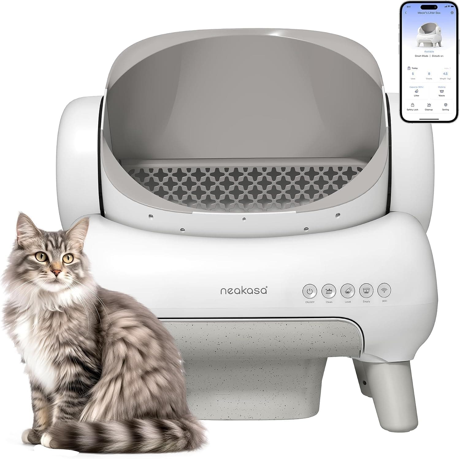 Neakasa M1 Lite Arenero Gatos autolimpiable con diseño Abierto, Capacidad XXL, Control por App, Seguro, Limpieza rápida, sin olores e higiénico, Adecuado para hogares con Varios Gatos, Blanco
