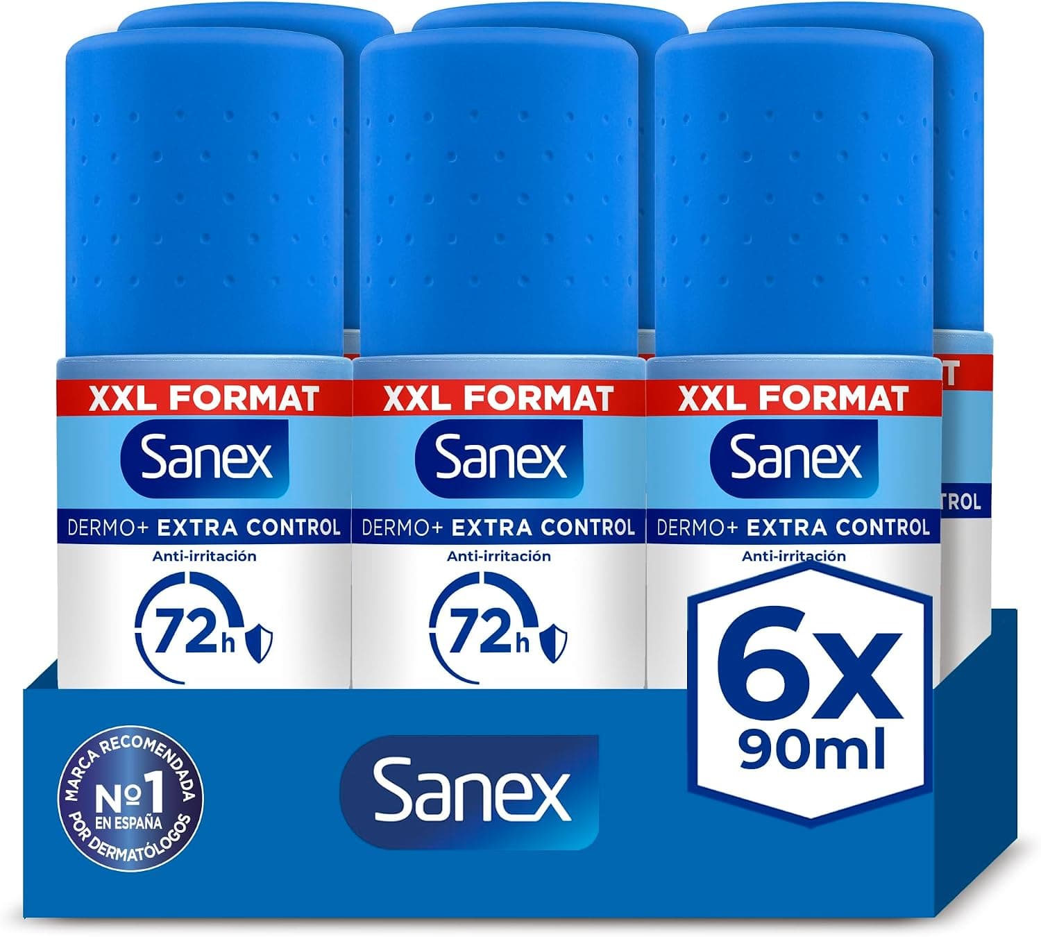 Sanex Dermo+ Extra Control, Desodorante Antitranspirante Roll-On, 6x90ml