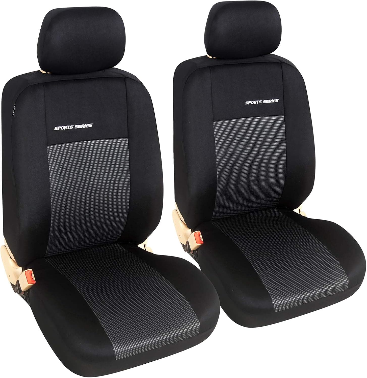 eSituro Clásicas Juego de 2 Fundas para Asientos de Coche Universal Cubreasiento Indivudual para Furgonetas Delanteros con Reposacabezas Tela Gris