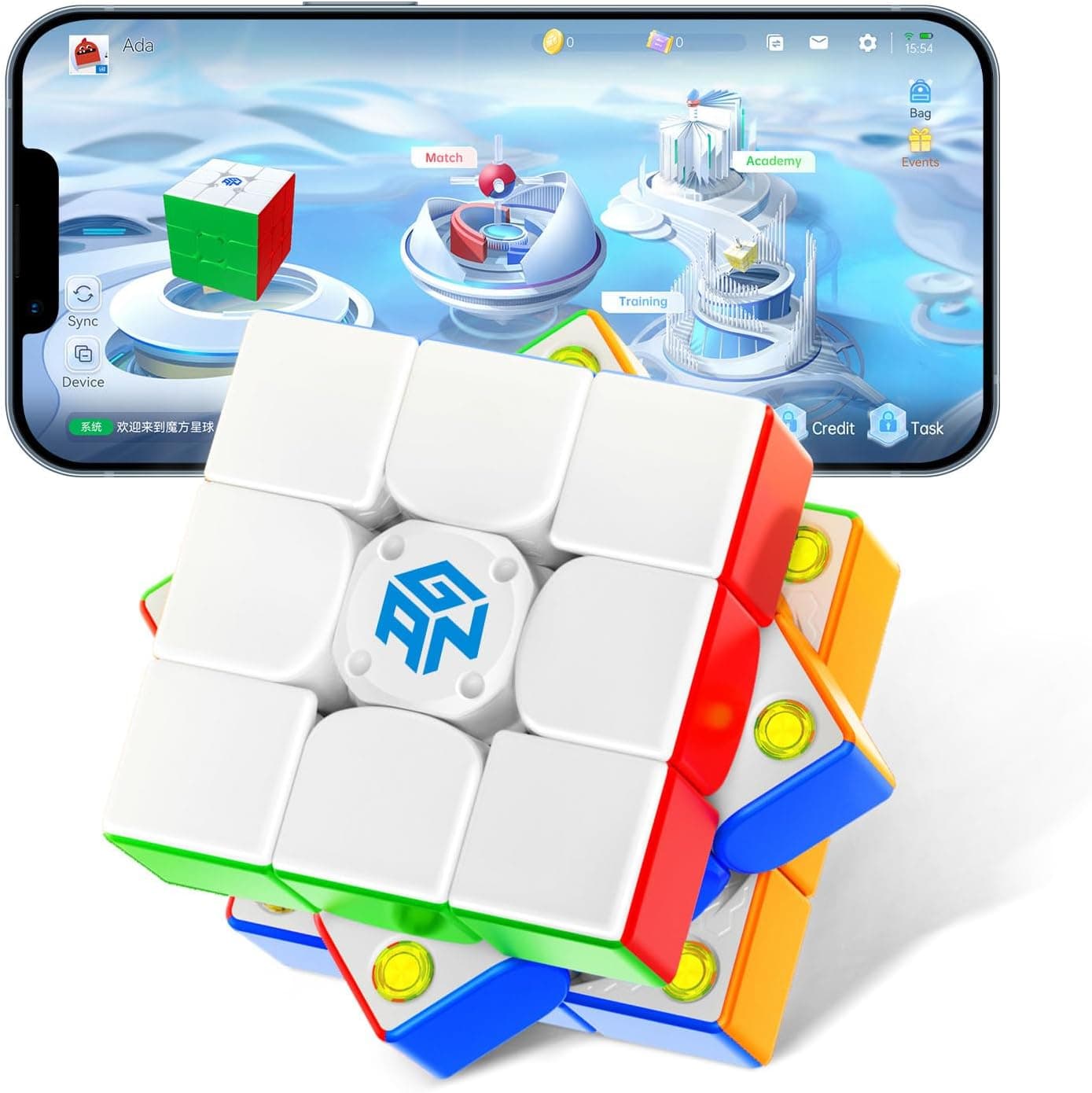 Gan 356 iCarry S Original Cubo Inteligente Cubo Mágico 3x3,Speed Cube que No Requiere Carga con 48 Imanes/Captura Inteligente del Movimiento/CubeStation APP de apoyo,Puzzles Niños Adultos(stickerless)