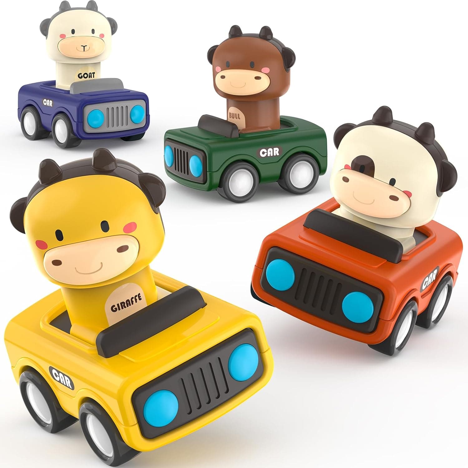 MOONTOY Coches para Niños Juguetes Regalo para Niños 1 2 3 Años,4 Piezas Coches de Carreras de Animales para niños de 1 a 3 años,Juguetes de Coche Baby Press and Go para 12 18 24 Meses o más