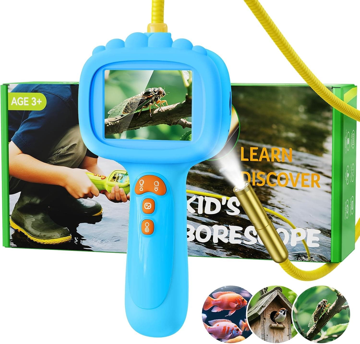 Cámara endoscópica para niños, cámara Ashfly 1080P, Stem Juguete para Exterior jardín Camping Naturaleza Descubrir, Regalo de cumpleaños para 4, 5, 6, 7, 8, 9, 10 años, niños y niñas (Azul)