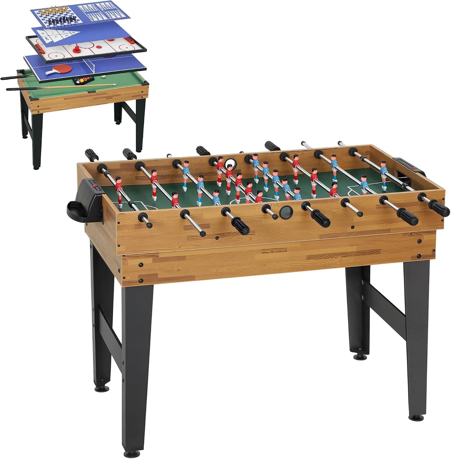 SPORTNOW Mesa Multijuegos 13 en 1 para Adultos Natural Negro