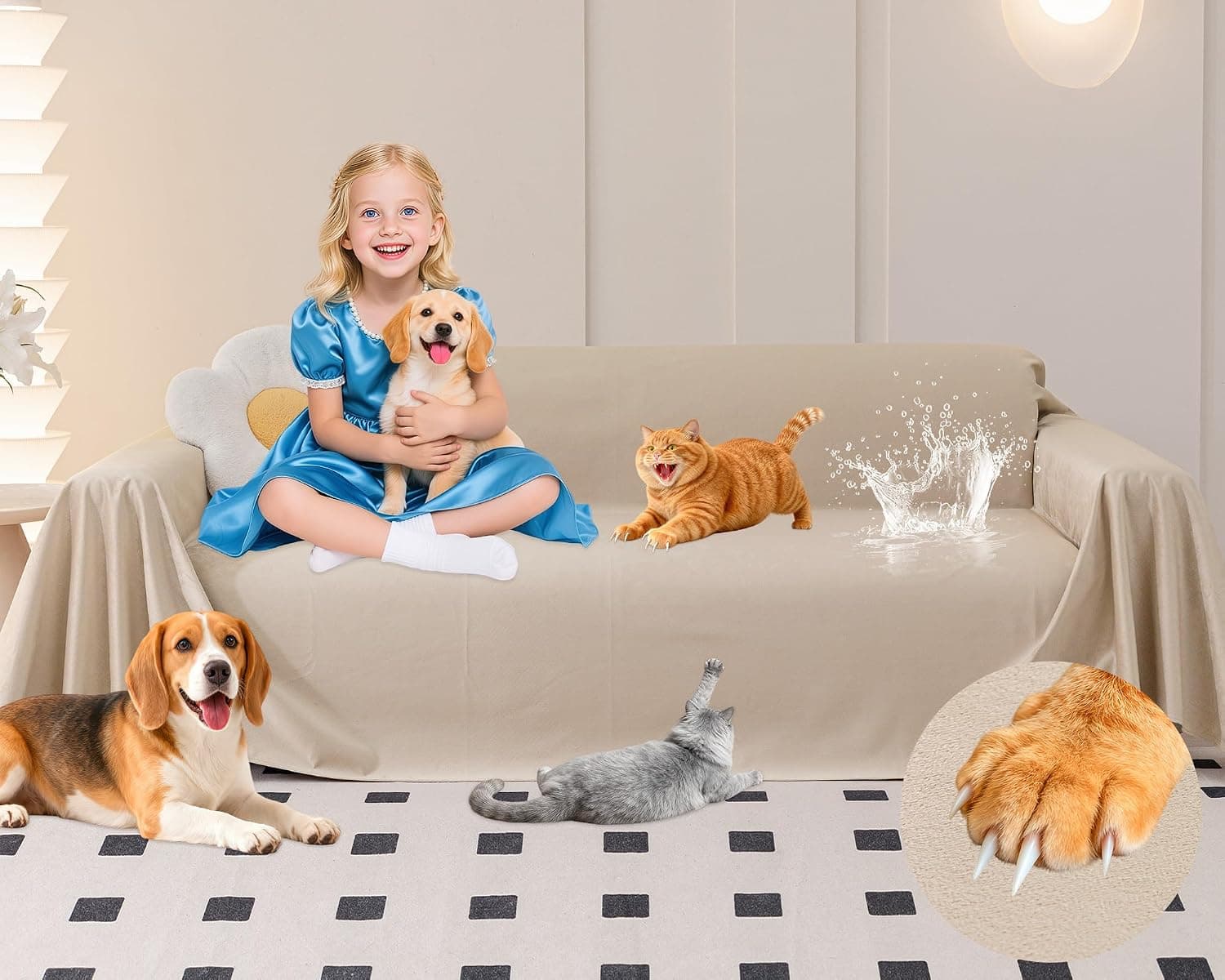 Loiion Fundas Sofa Anti Gatos, Impermeable Antideslizante Café 380x230cm