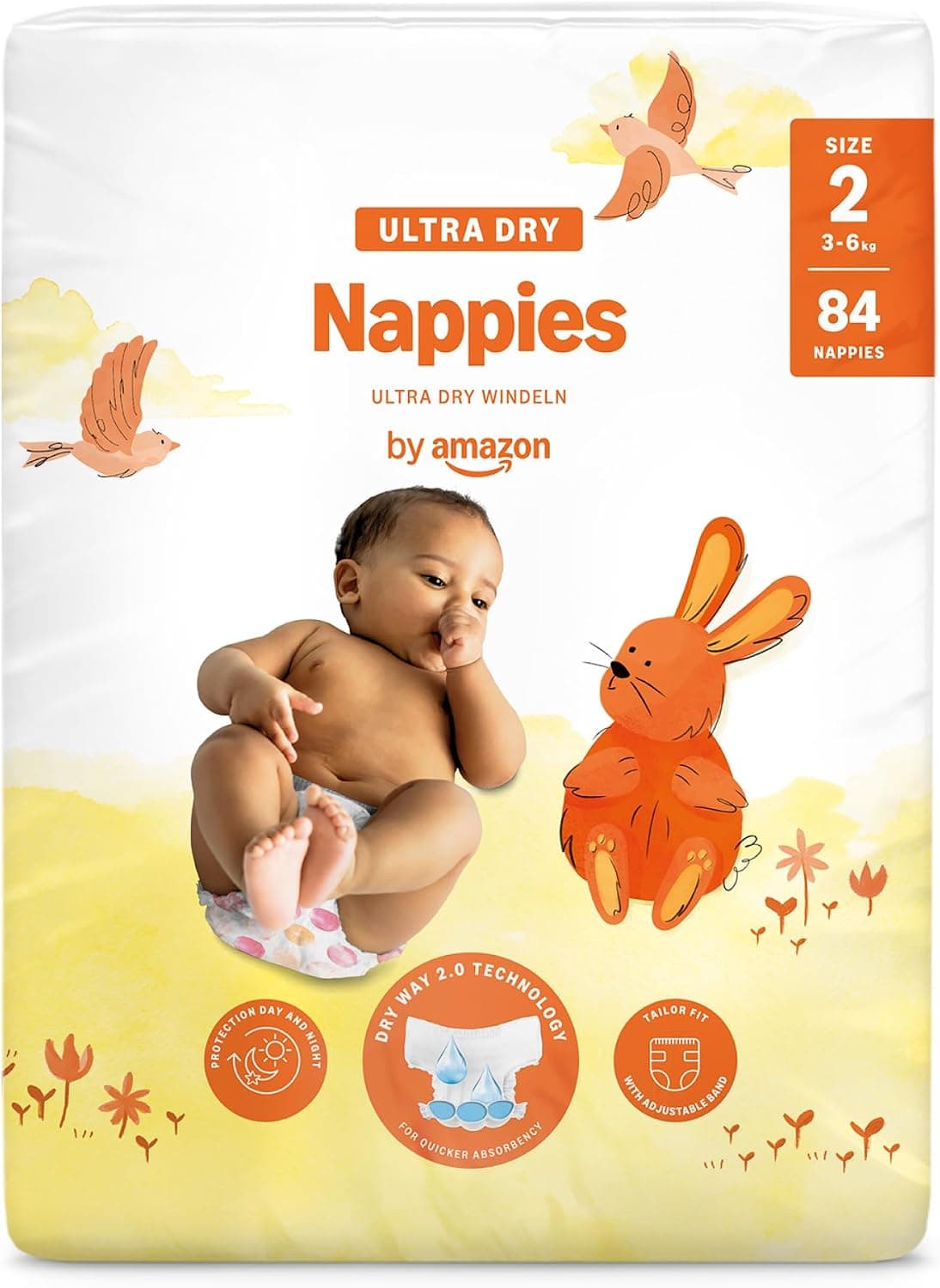 By Amazon Pañales Ultrasecos, Talla 2 (de 3 a 6kg), 84 Unidades (1 Paquete de 84)