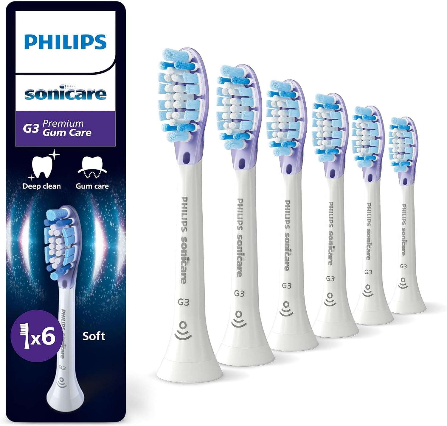 Philips Sonicare G3 Premium Gum Care, cabezales de cepillo dental de repuesto originales, blanco, paquete de 6, HX9056/87