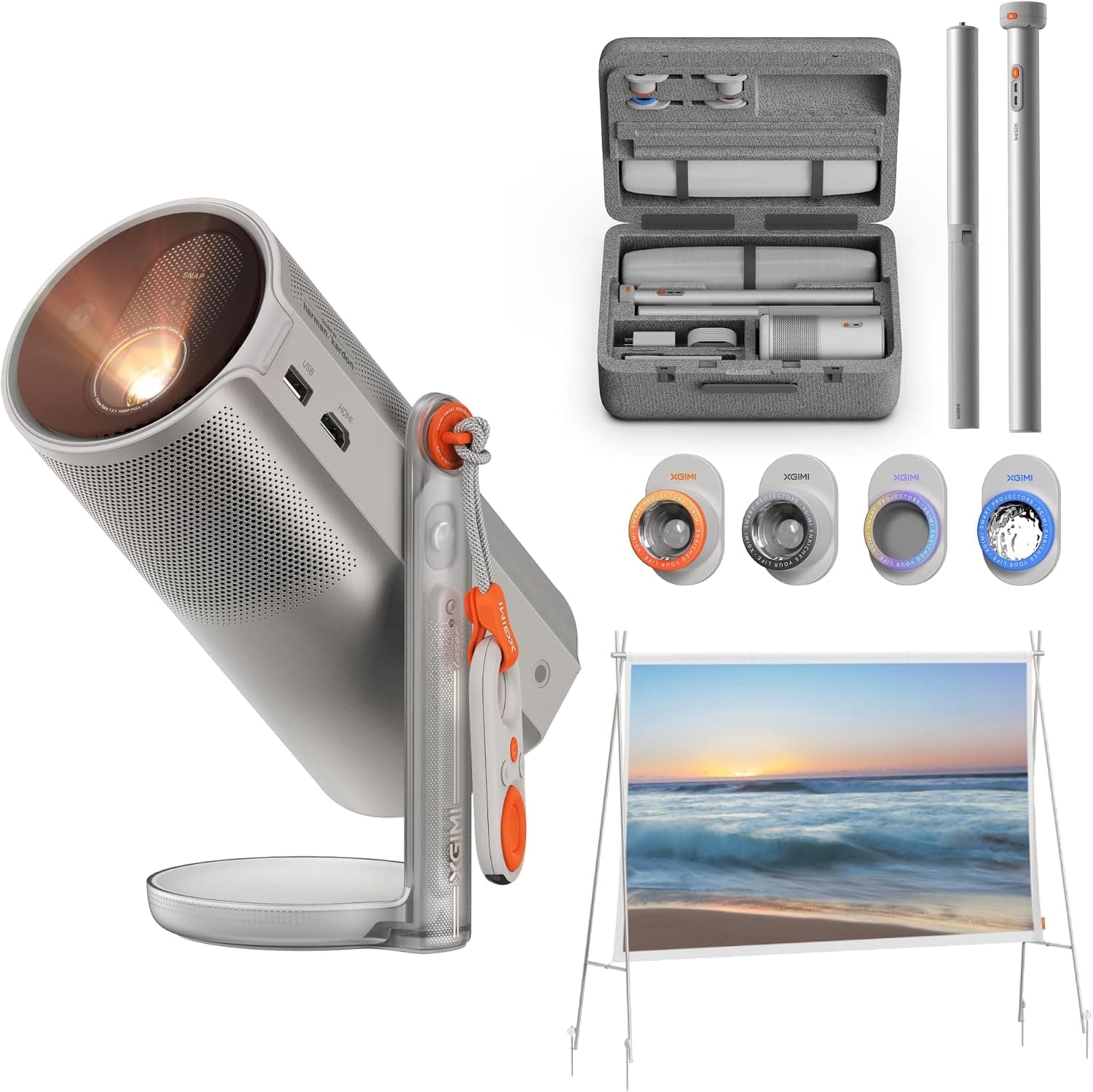 XGIMI MoGo 4 Laser Kit Proyector Exterior con Soporte Batería, 70" Pantalla