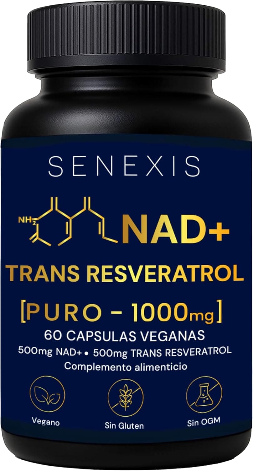 NAD Resveratrol Puro 1000 mg, 60 Cápsulas Veganas, NAD+ y Trans-Resveratrol
