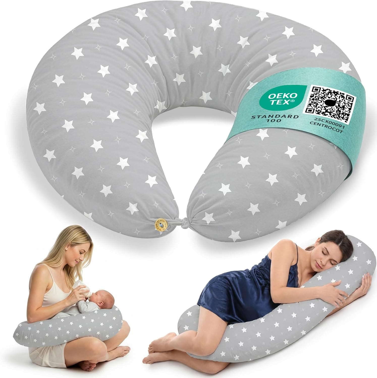 Almohada Embarazada y Cojin Lactancia Bebe para Dormir XXL Idea Regalo para Nuevas Mamás con Funda de 100% Algodón Almohada Multifuncional para Apoyo Espalda y Relleno Suave Accesorio de Maternidad