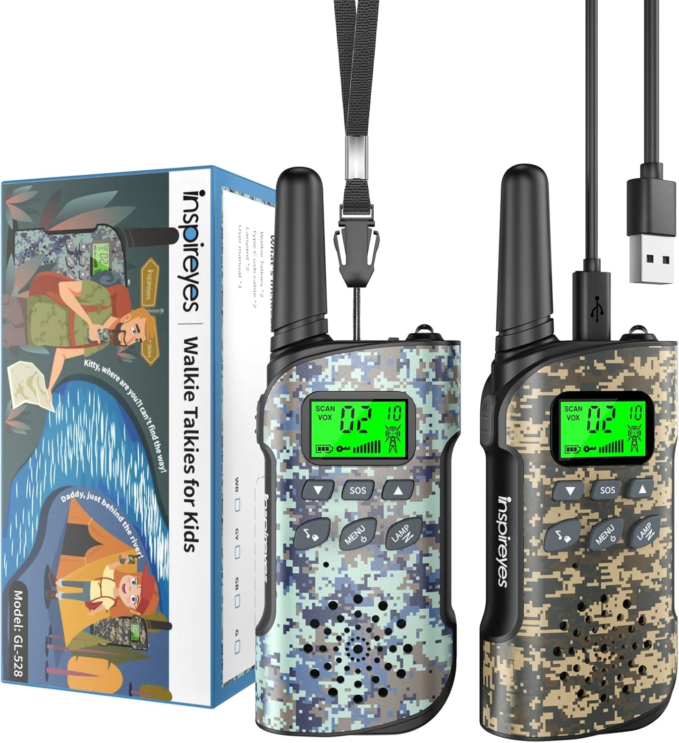 Inspireyes Walkie Talkies Niños Recargables,Regalo Niño Niña,Pack de 2
