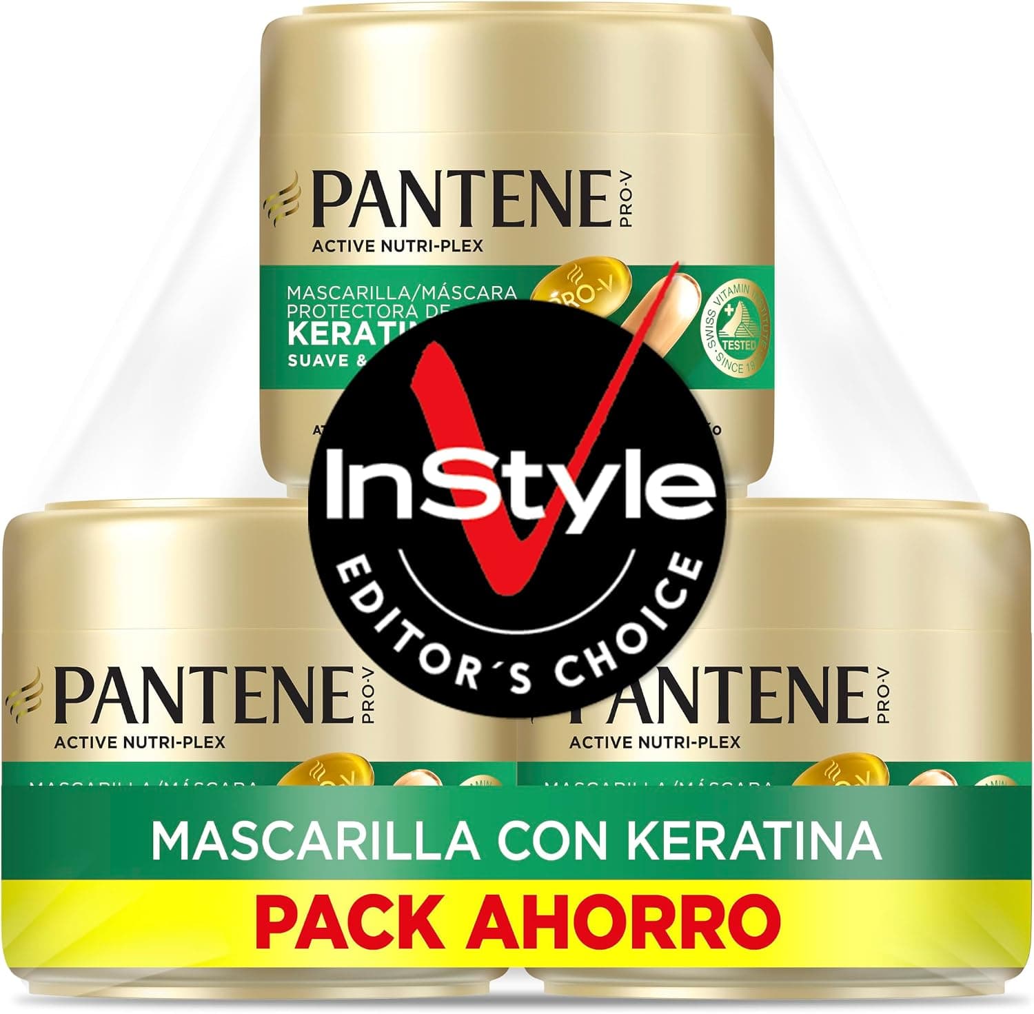 Pantene Suave y Liso Mascarilla de Keratina para Pelo Encrespado, 3x300ml