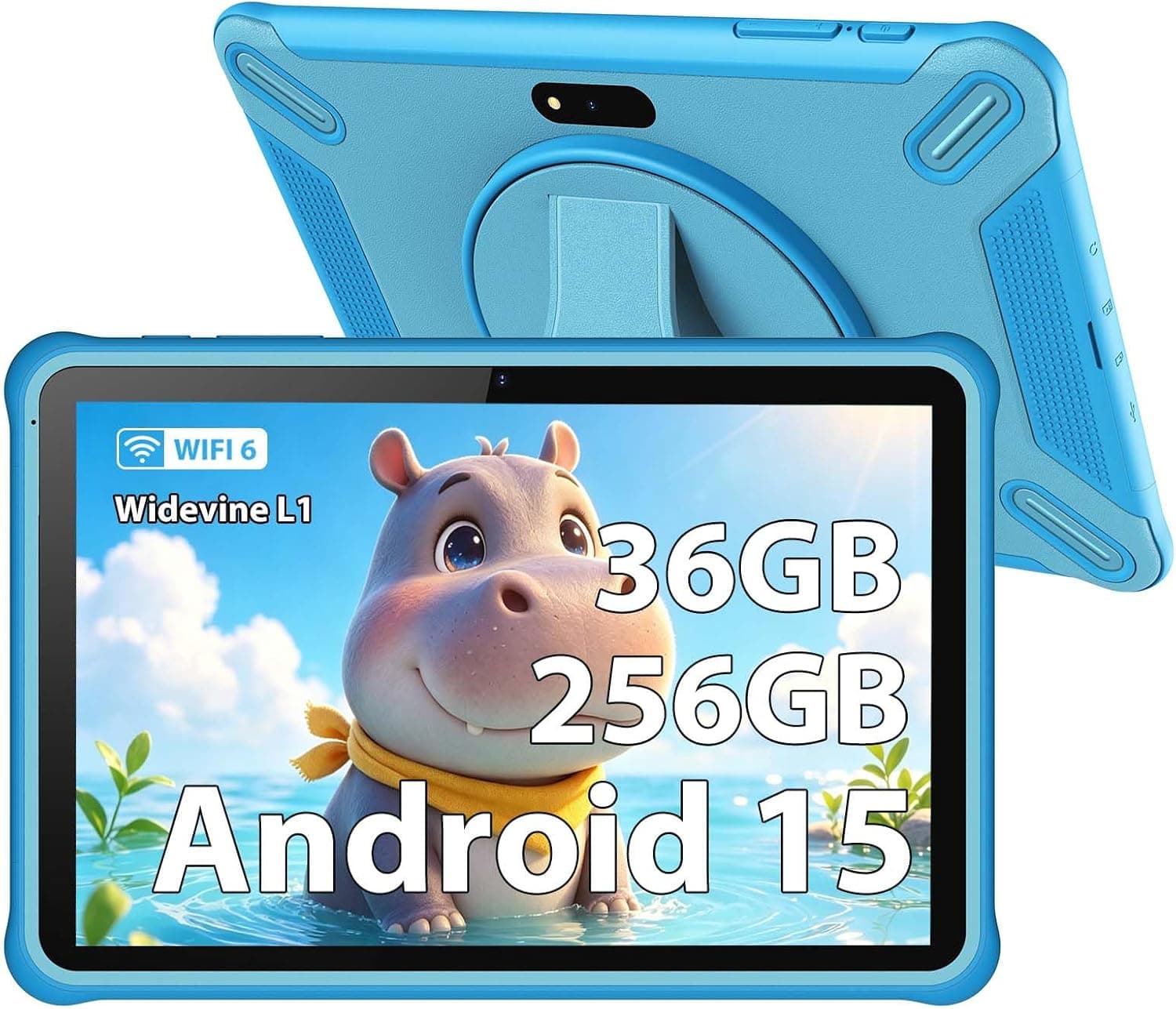 Tablet 10 Pulgadas con Android 15.0, 36GB RAM+256GB ROM (SD Expandible), Control Parental, Widevine L1/Pantalla HD IPS/5MP+2MP/5G WiFi 6/Bluetooth-Tablet Educativo (Azul)