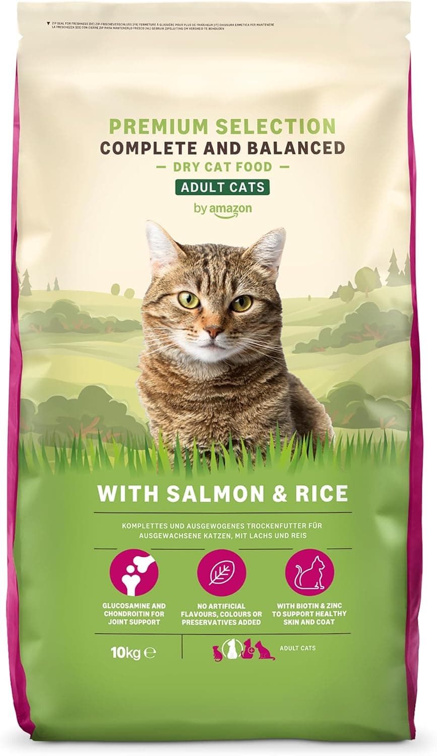 by Amazon Alimento seco completo para gatos adultos con salmón y arroz, 10 kg (Paquete de 1) (Anteriormente una marca Lifelong, el mismo producto)