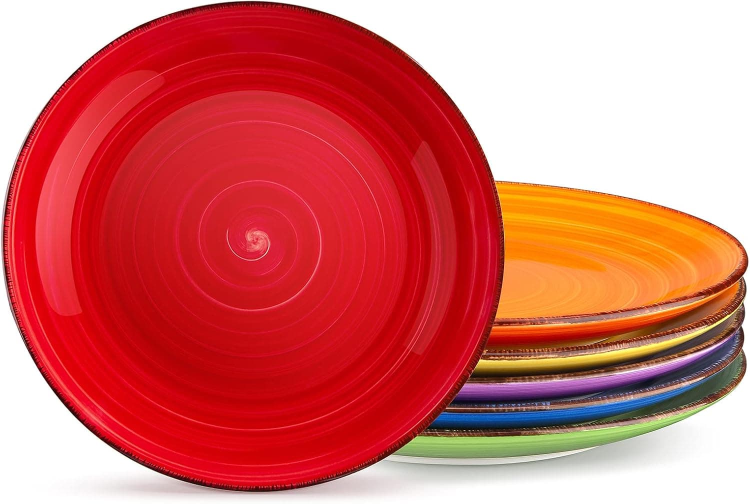 vancasso Platos Llanos Gres, Juego de Platos de 6 Colores, Platos Postre 27cm para Ensalada Aperitivo Fruta, Apto para Microondas y Lavavajillas, Pintados a Mano en Aspecto Rústico
