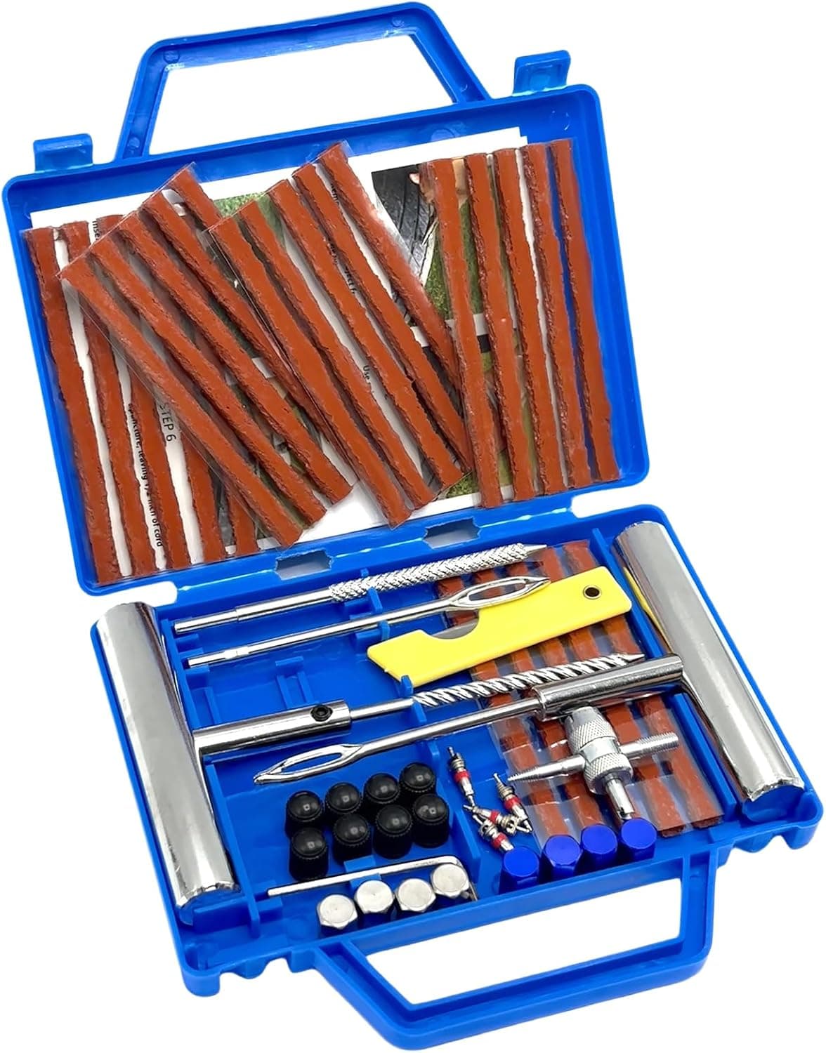 Kit de reparación de neumáticos, kit de reparación de neumáticos de 53 piezas, kit de reparación de neumáticos portátil para automóviles, camiones, motocicletas, vehículos recreativos, tractore