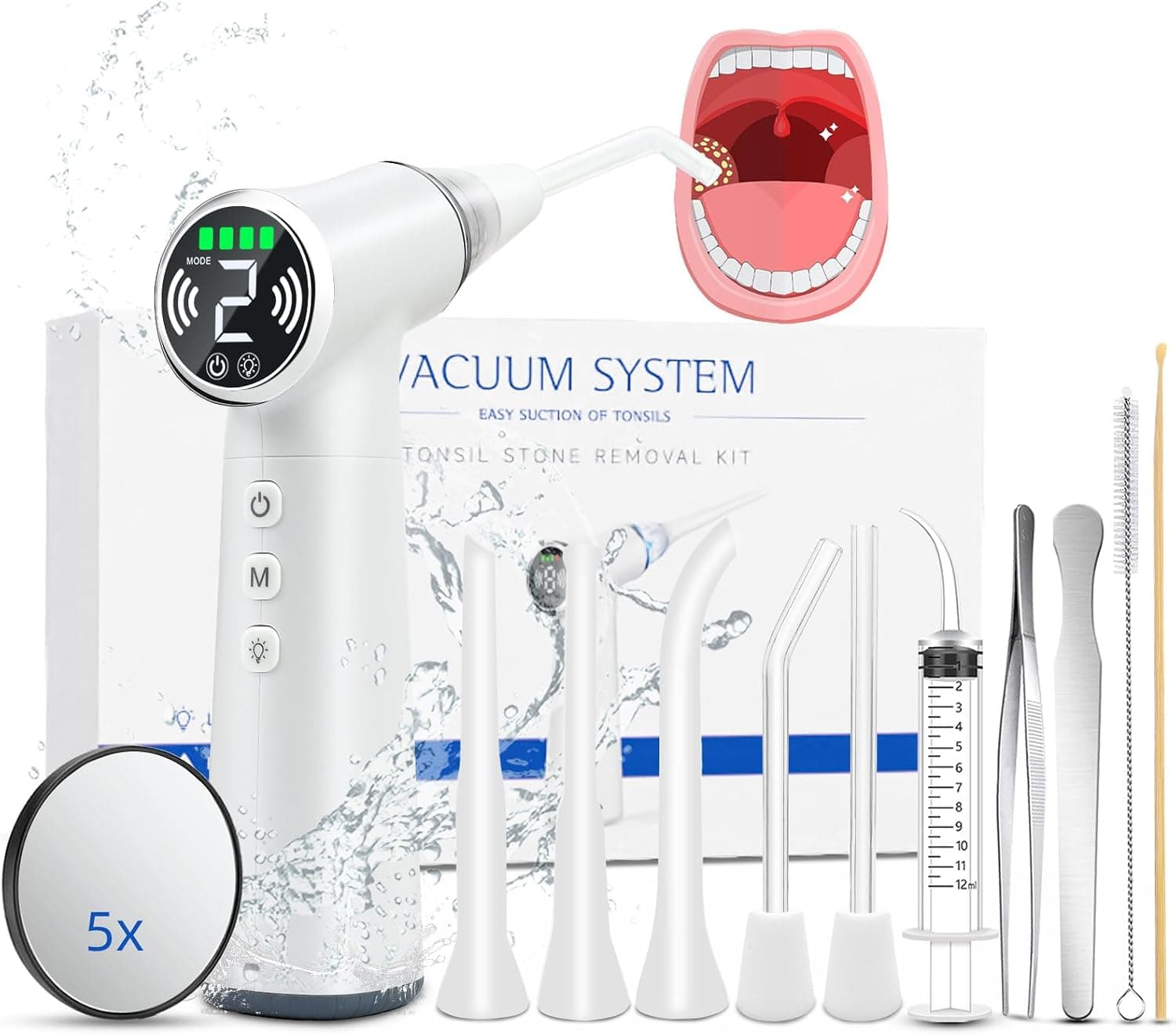 Kit eléctrico extractor de tonsilolitos de 11 herramientas para eliminar el mal aliento,aliento fresco,Elimina cálculos de amígdalas en 1 min,conveniente y adecuado para viajes y uso doméstico.