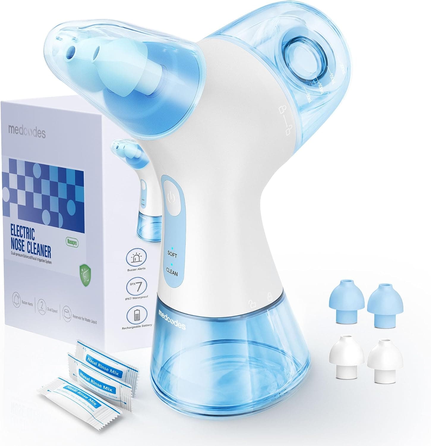 Ducha nasal eléctrica – Lavavajillas nasales y 30 bolsas de solución salina