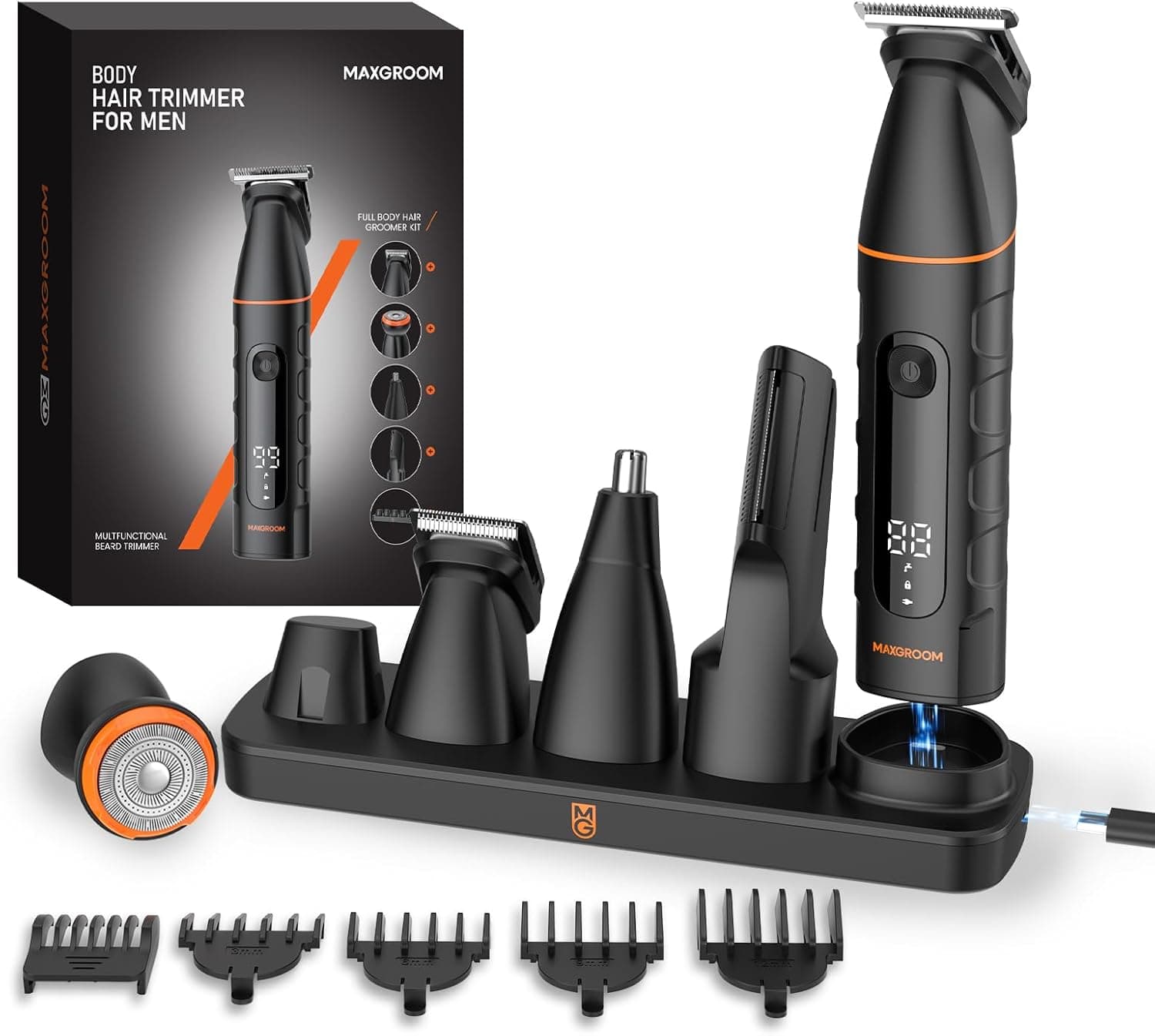 MAXGROOM Afeitadora Corporal Masculina 5 en 1, IPX6 Depiladora Hombre