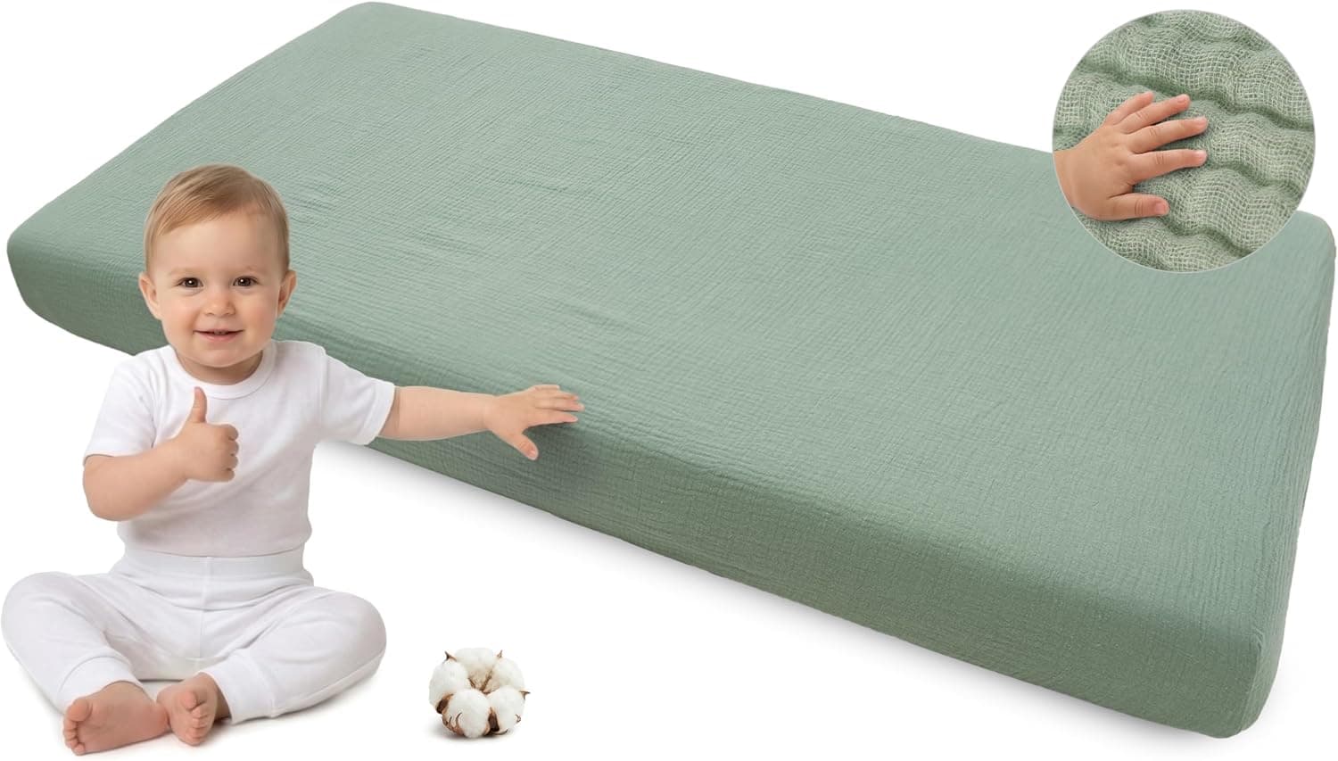 Medi Partners Sabana Bajera Cuna 70x140-100% Algodon Muselina Sabanas de Algodón Bebe Ropa de Cama para Bebés Dormir Cuna Fitted Bed Sheet Protector(Oliva)