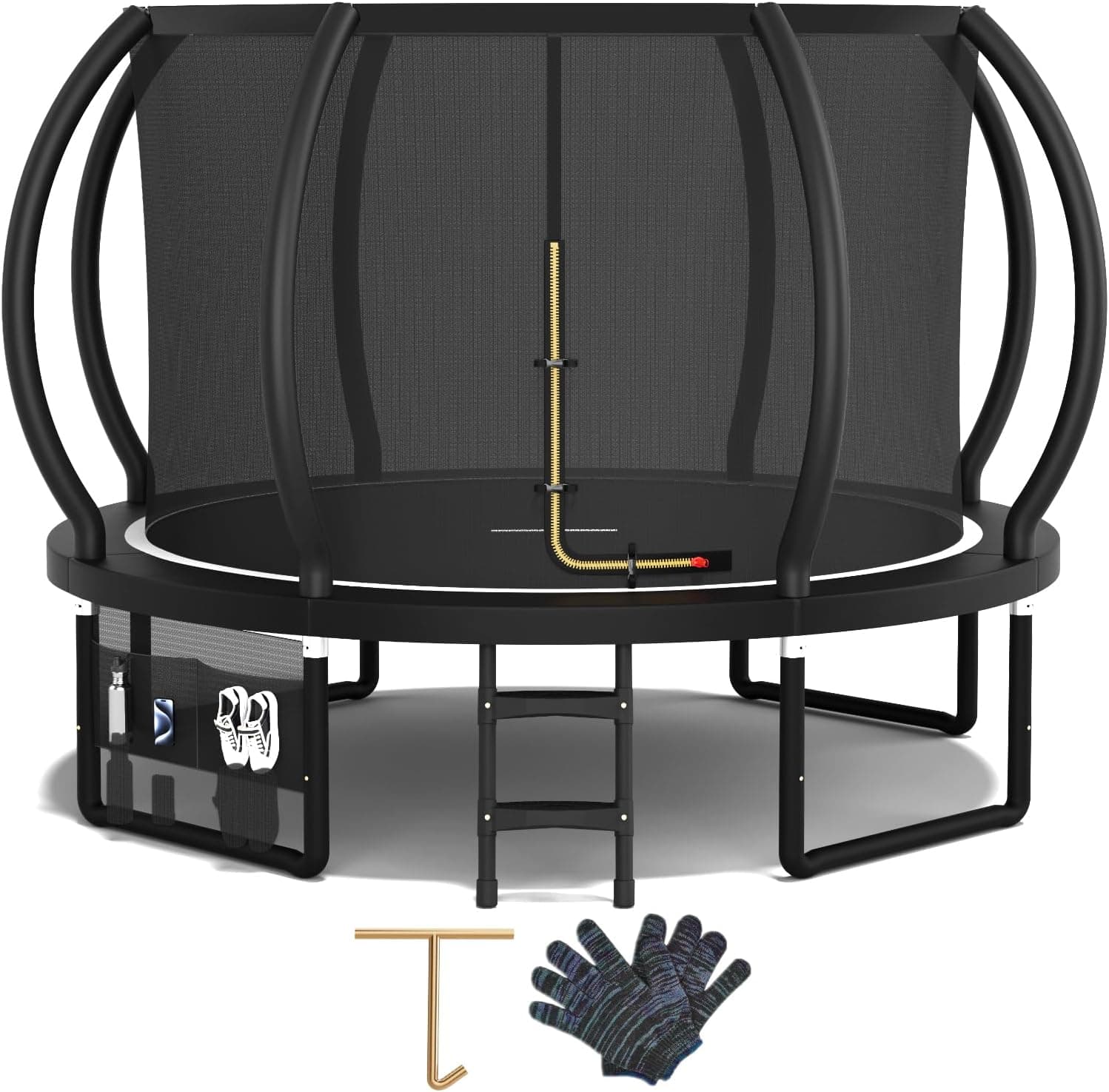 Devoko Cama Elástica Exterior para Niños Ø 228/305/366/427 cm, Trampolín Exterior de Jardín Calabaza Certificado GS con Red Seguridad, Escalera, Capacidad 150 kg