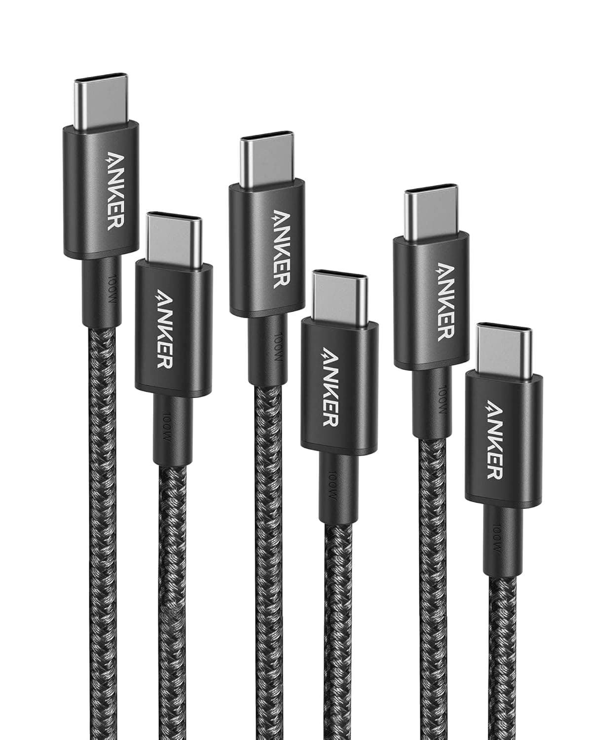 Anker 333 Nylon Cable USB C Carga Rapida 100W, PD 3.0 [1m] Negro, 3 Packs