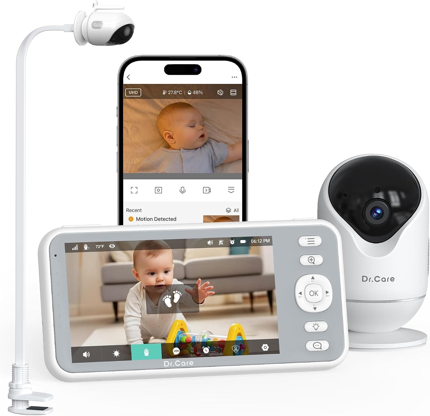 Dr.Care Camara Vigilancia Bebe WiFi 2K, Pantalla 5", App, Soporte con Pinza