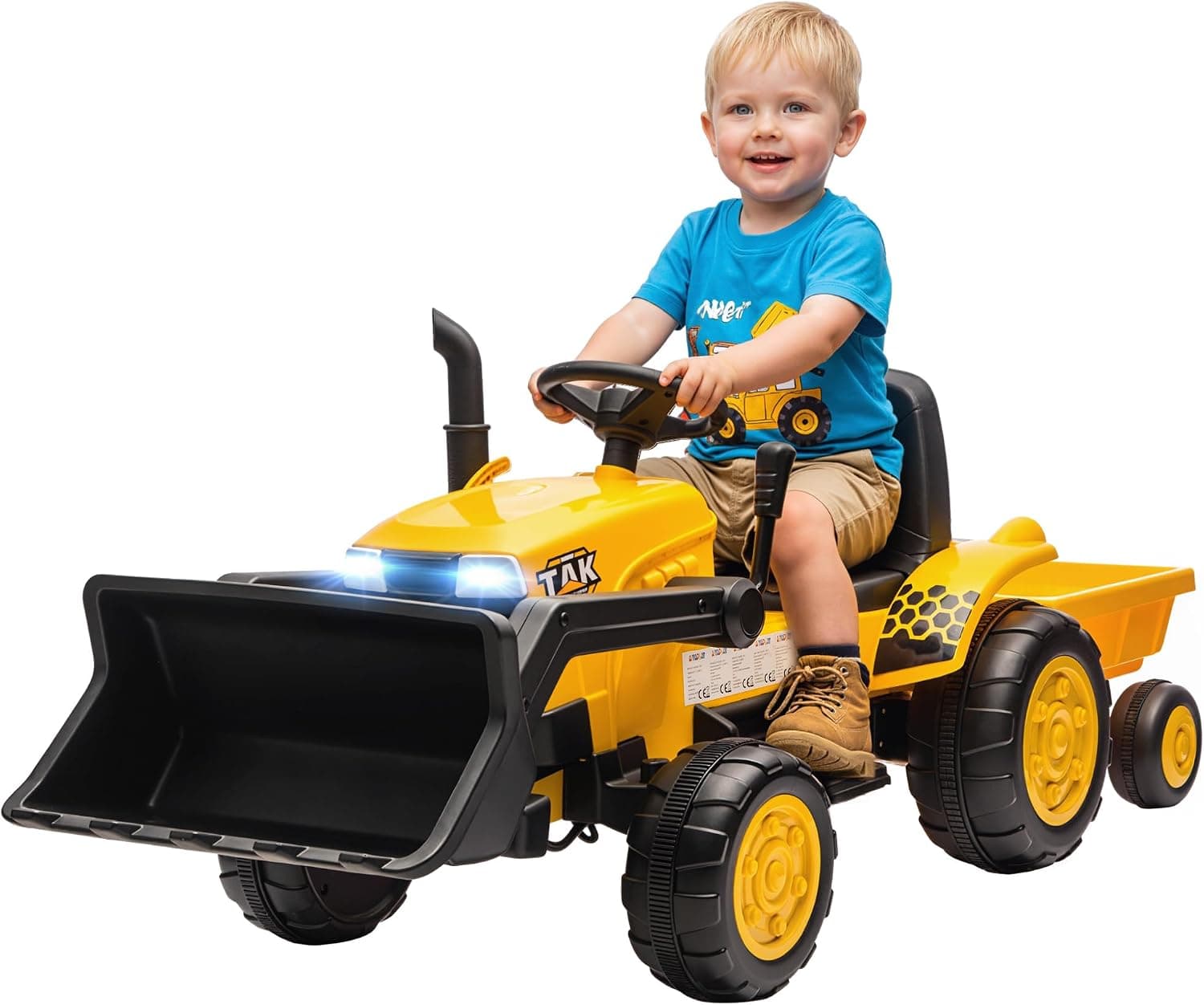 AIYAPLAY Tractor Eléctrico para Niños con Remolque Desmontable y Pala 12V