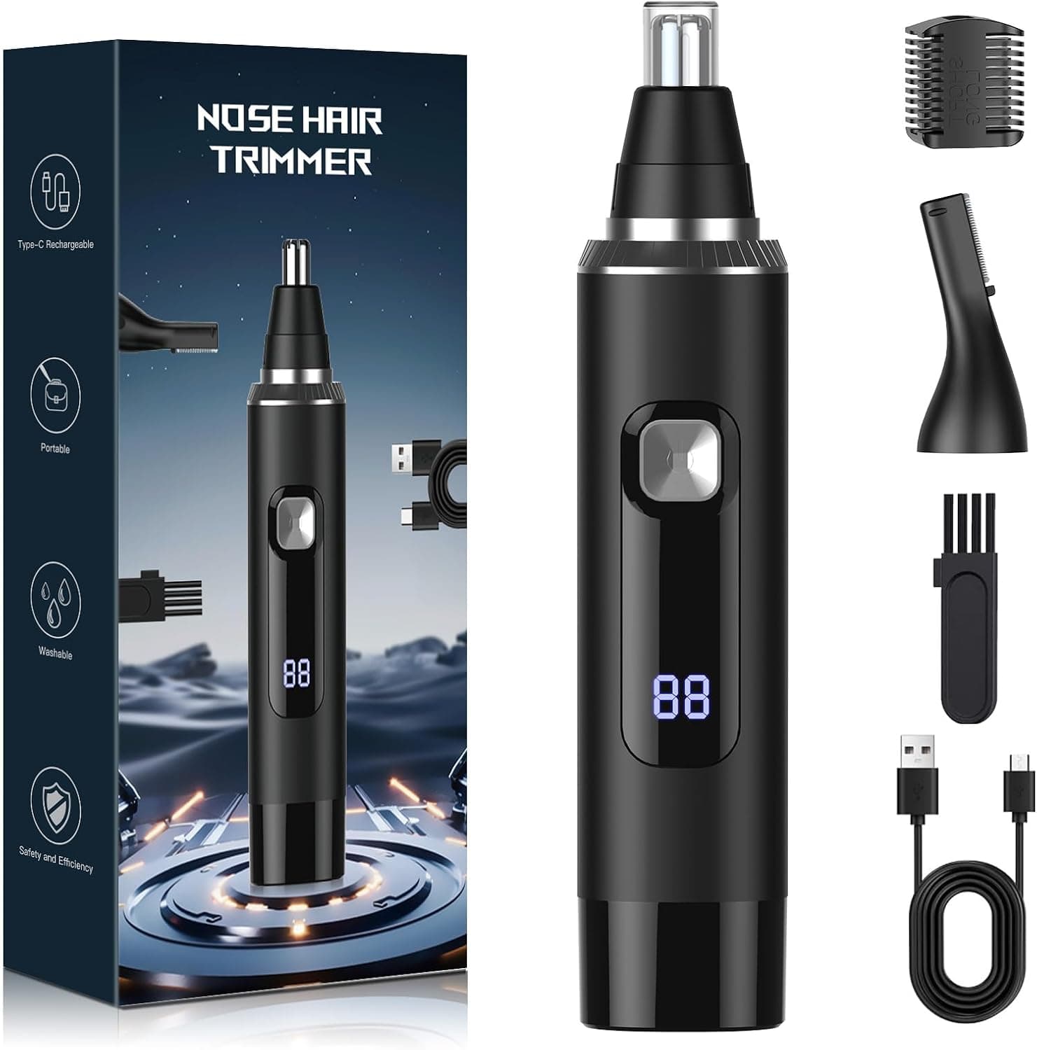 Cortapelos Nariz y Oreja Profesional Indoloro,Quita Pelos Resistente Agua USB Recargable,Hoja de Doble Filo Impermeable Fácil de Limpiar