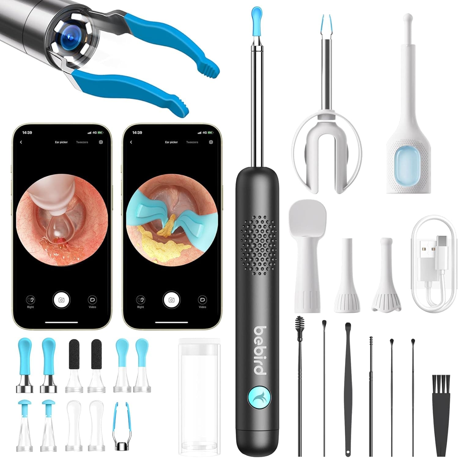 Bebird R1 Ultra - Limpiador de Oídos con Cámara y Otoscopio Visual, Removedor de Cera para Uso Familiar, Kit de Higiene Auditiva con Herramientas y Gotero